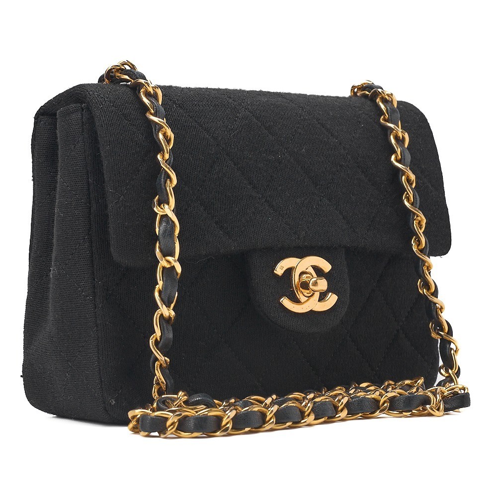 Cotton Mini Matelassé Chain Shoulder Bag, Black, Gold Hardware, Series 1 — view 3