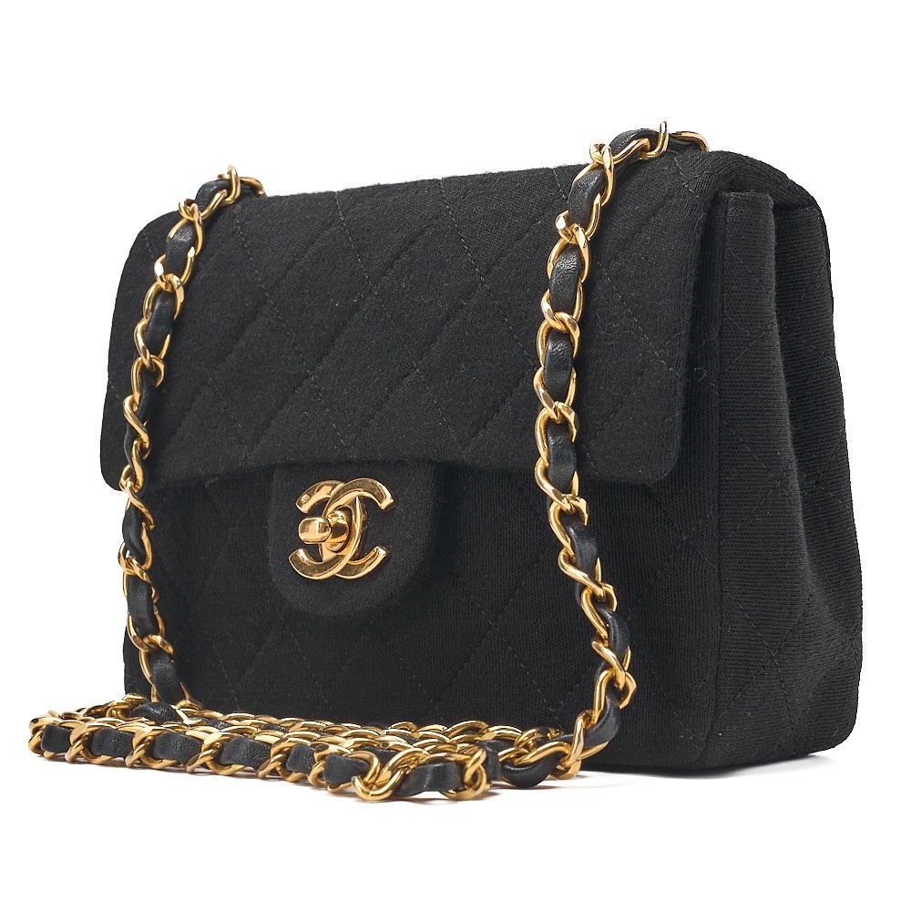 Cotton Mini Matelassé Chain Shoulder Bag, Black, Gold Hardware, Series 1 — view 4
