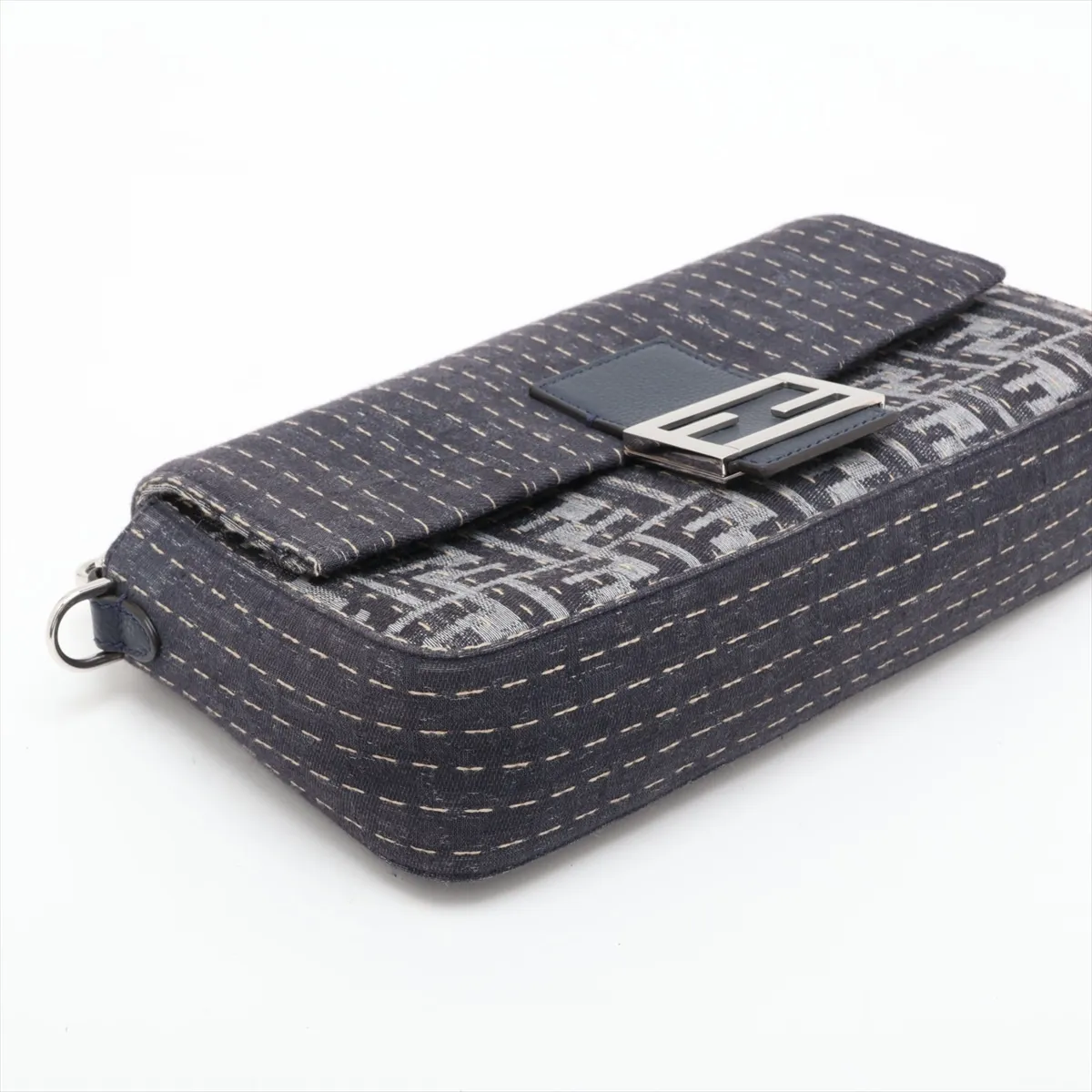 Zucca Bucket Canvas x Leather 2-Way Shoulder Bag, Gray x Navy, 7VA572 — view 4