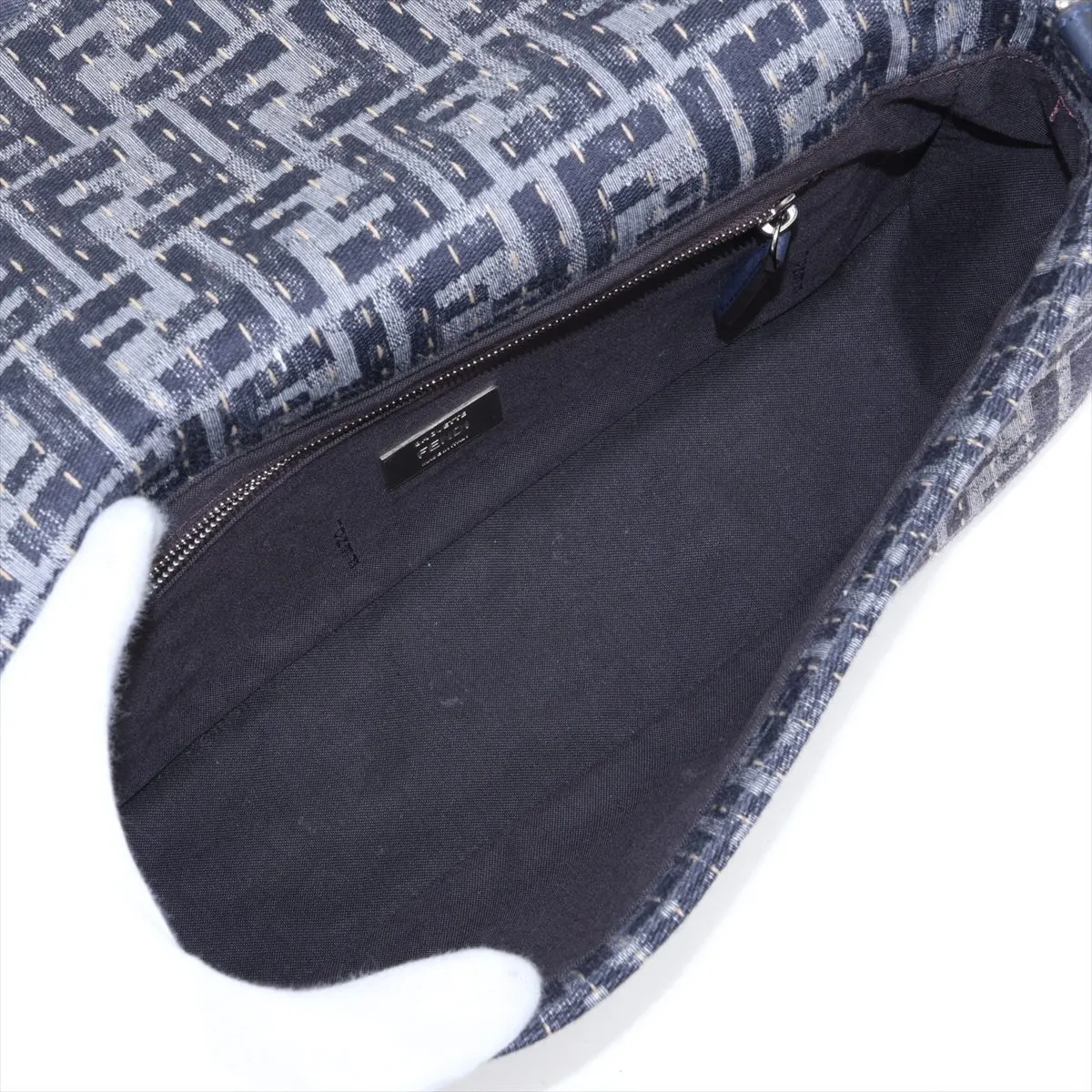 Zucca Bucket Canvas x Leather 2-Way Shoulder Bag, Gray x Navy, 7VA572 — view 8