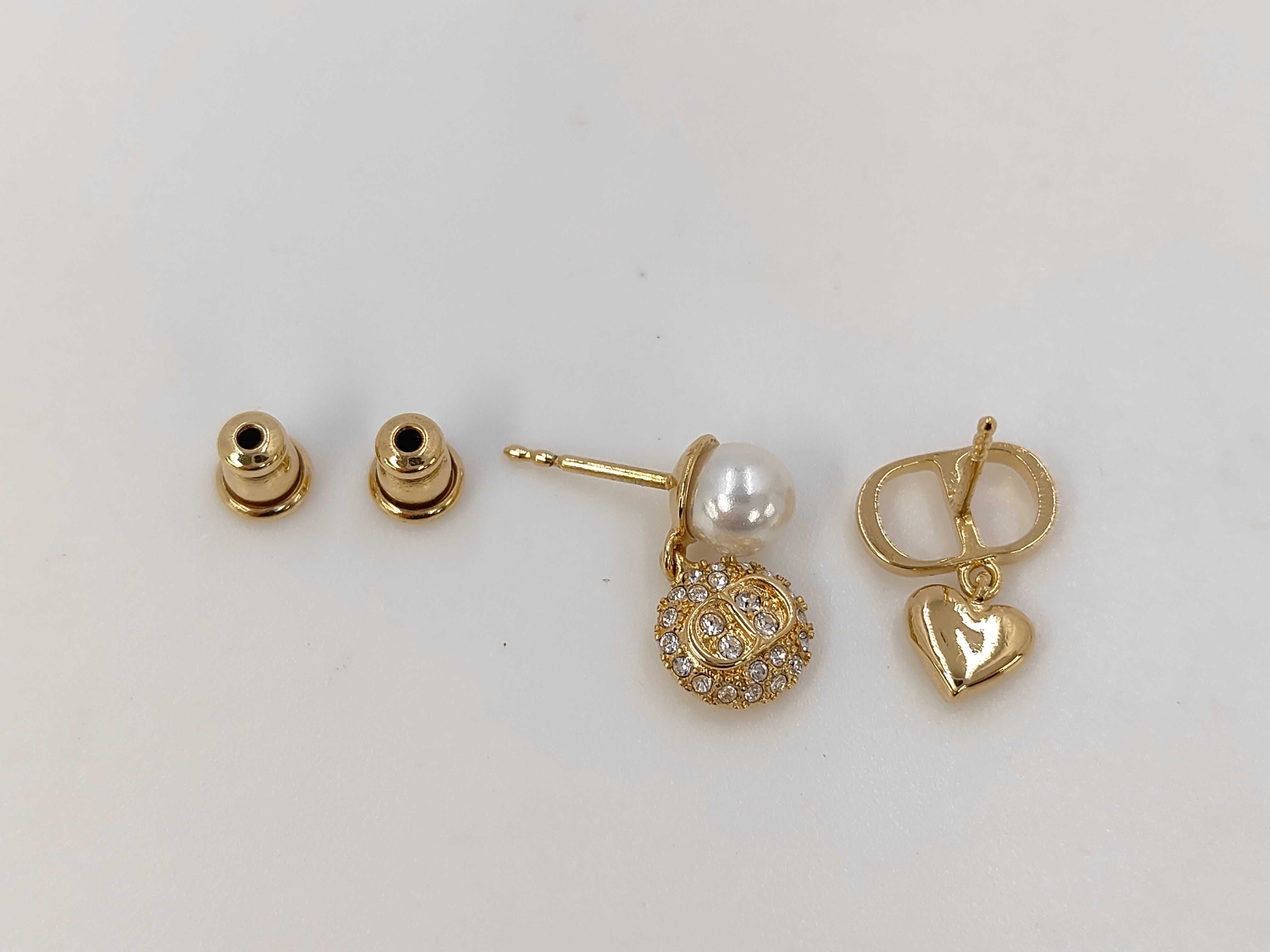 CD Logo Heart Pearl Stone Gold Earrings — view 3