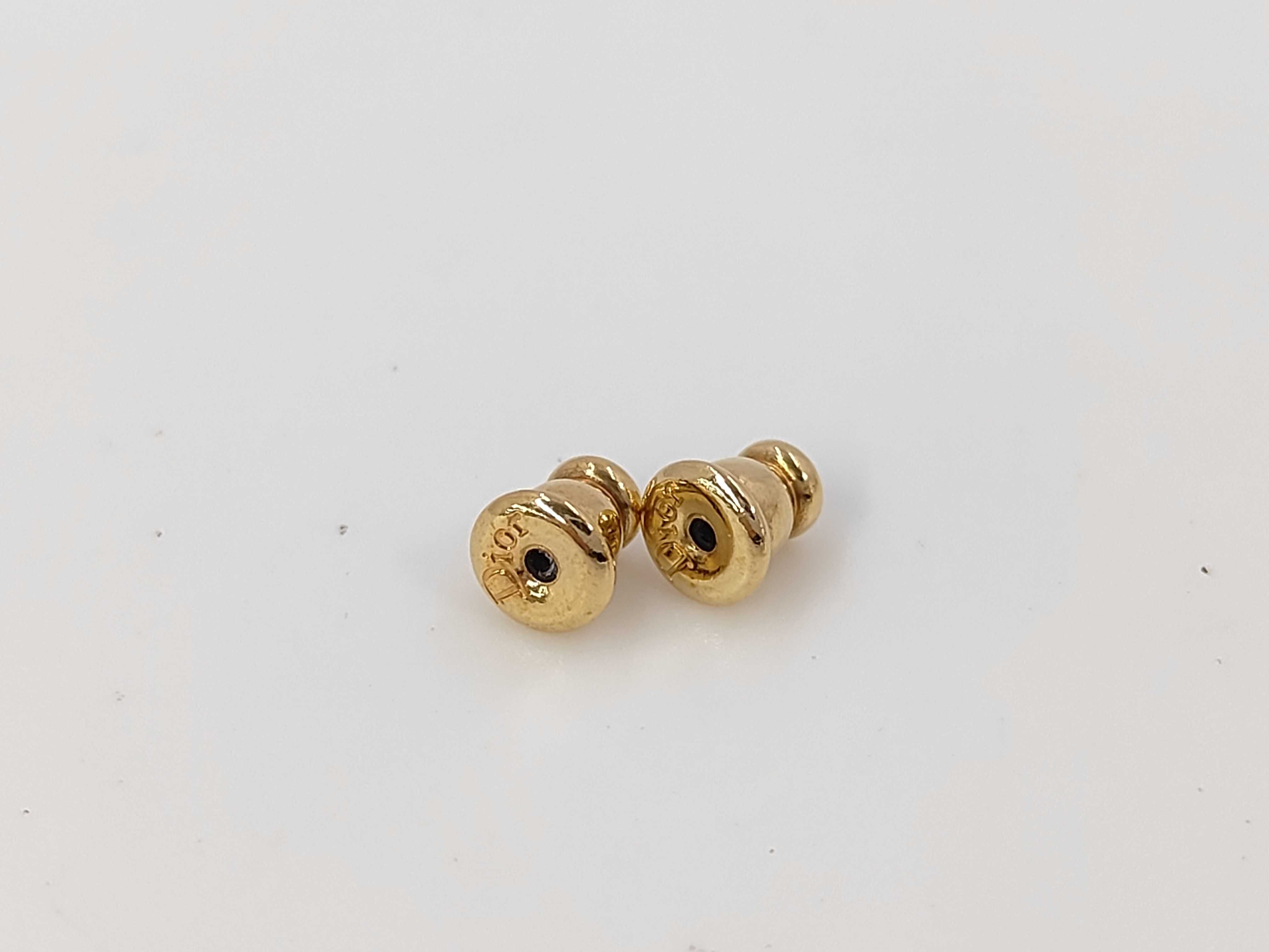 CD Logo Heart Pearl Stone Gold Earrings — view 4