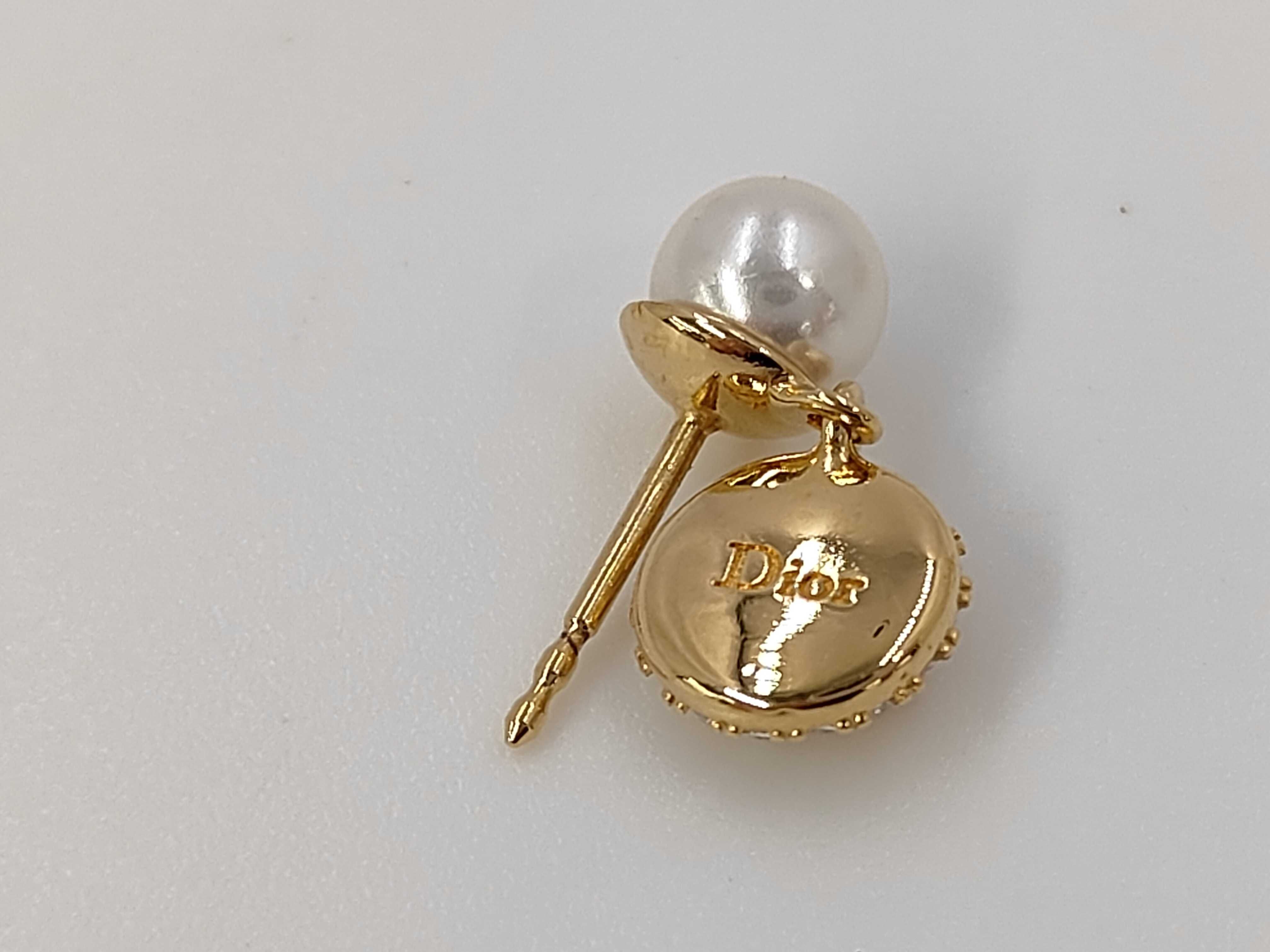 CD Logo Heart Pearl Stone Gold Earrings — view 5