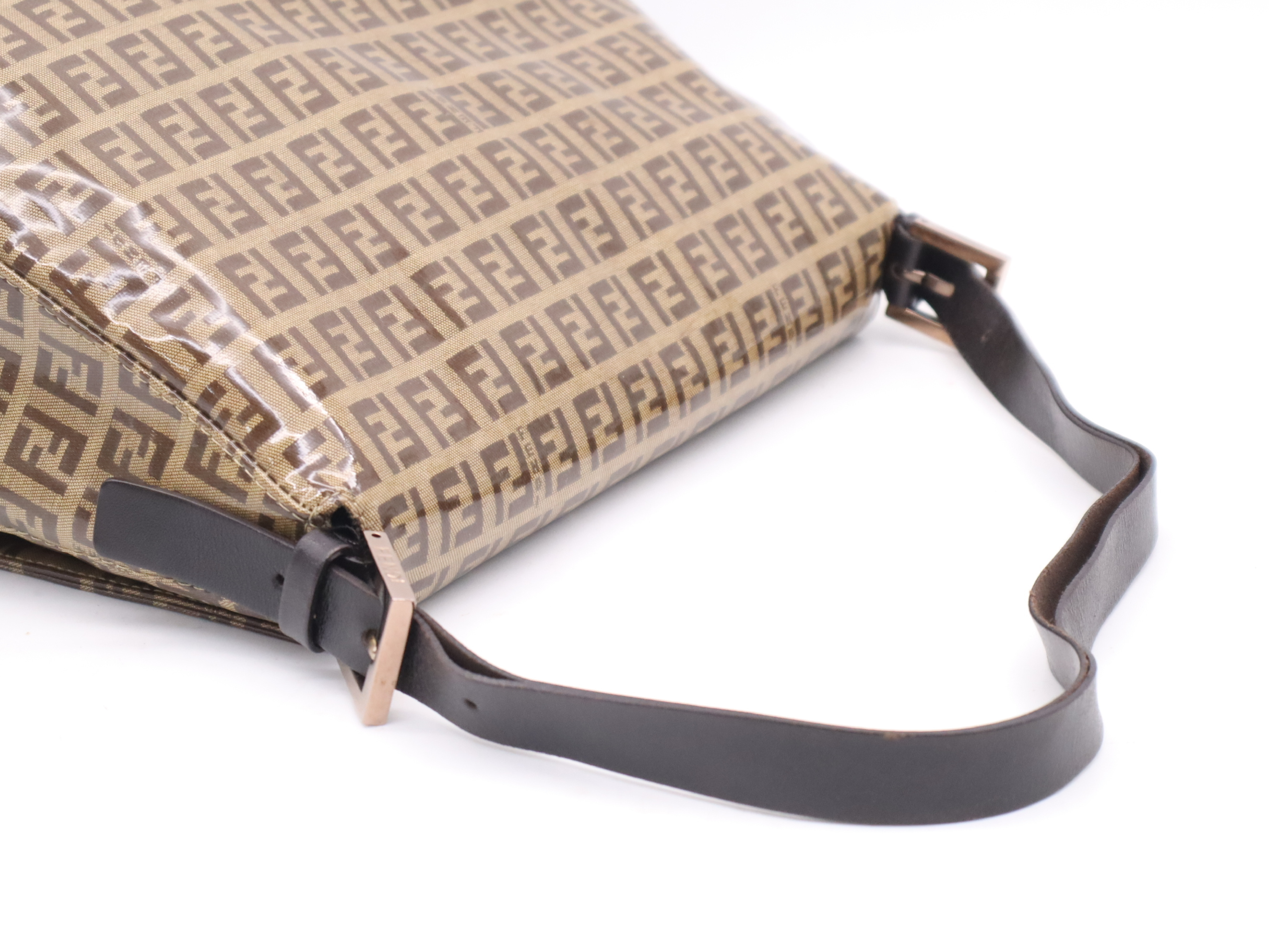 8BR001 PVC x Leather Zucchino Mamma Bucket Coated Canvas Shoulder Bag (Beige/Brown) with Dust Bag — view 6