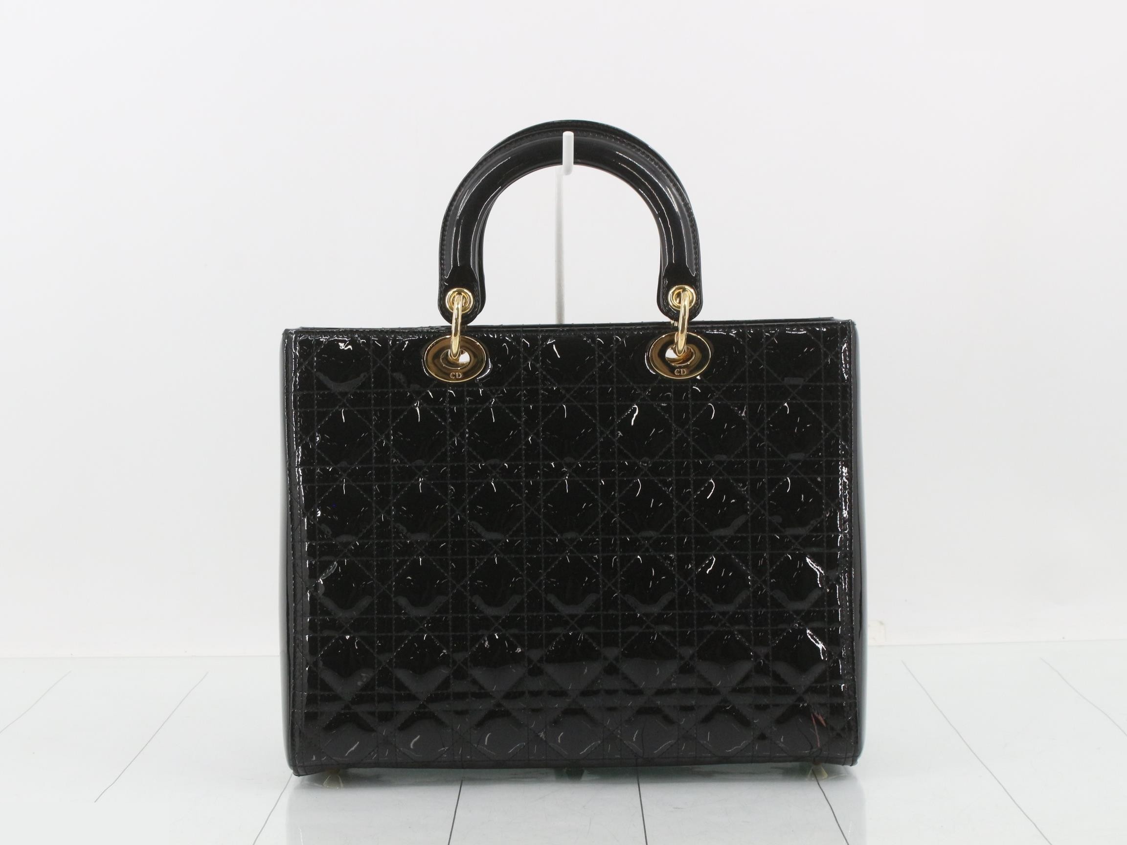 Lady Dior Cannage Enamel 2-Way Handbag, Black — view 2