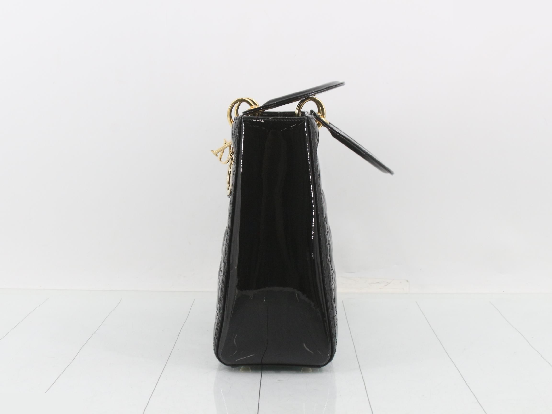Lady Dior Cannage Enamel 2-Way Handbag, Black — view 3