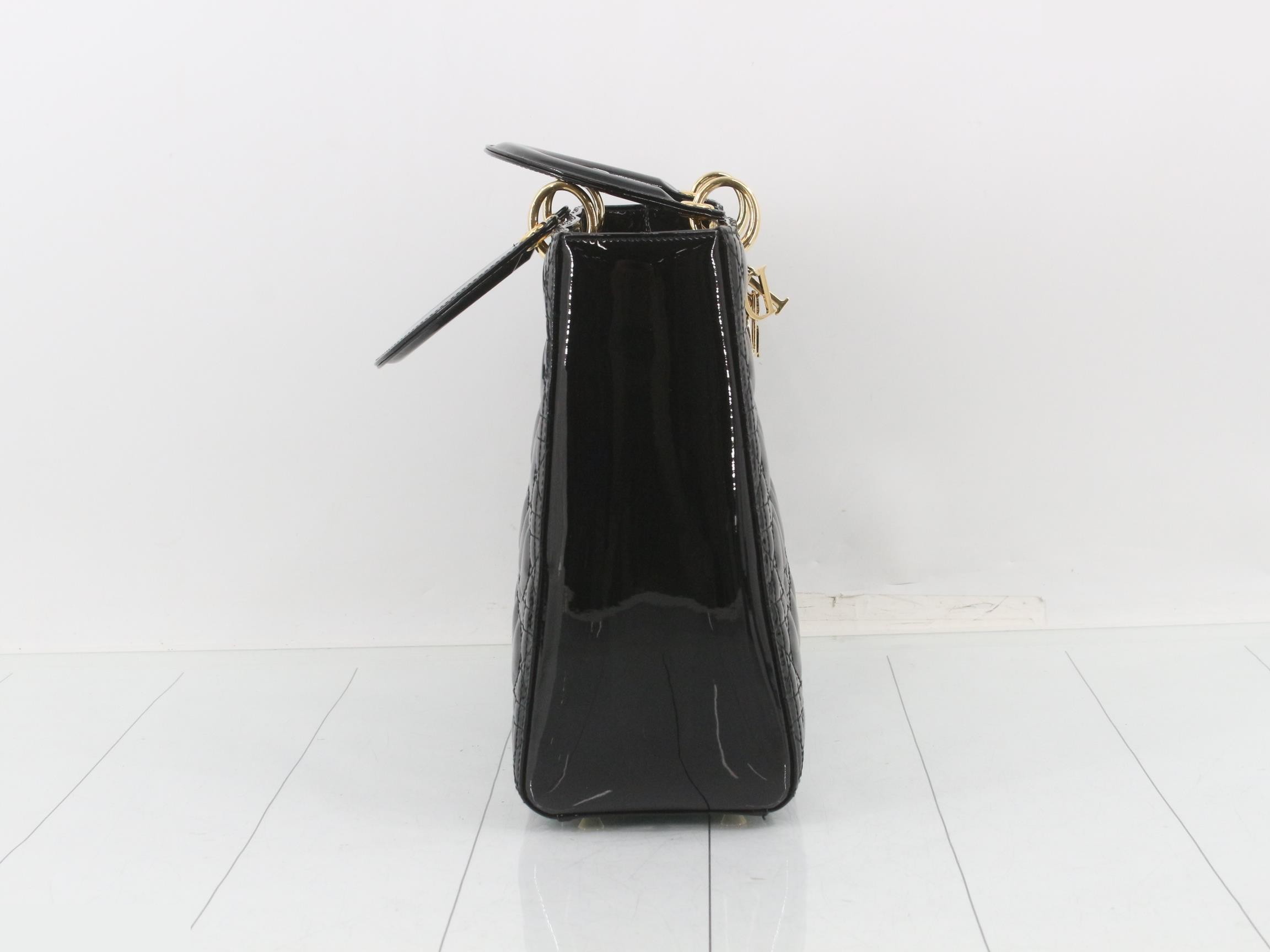 Lady Dior Cannage Enamel 2-Way Handbag, Black — view 4