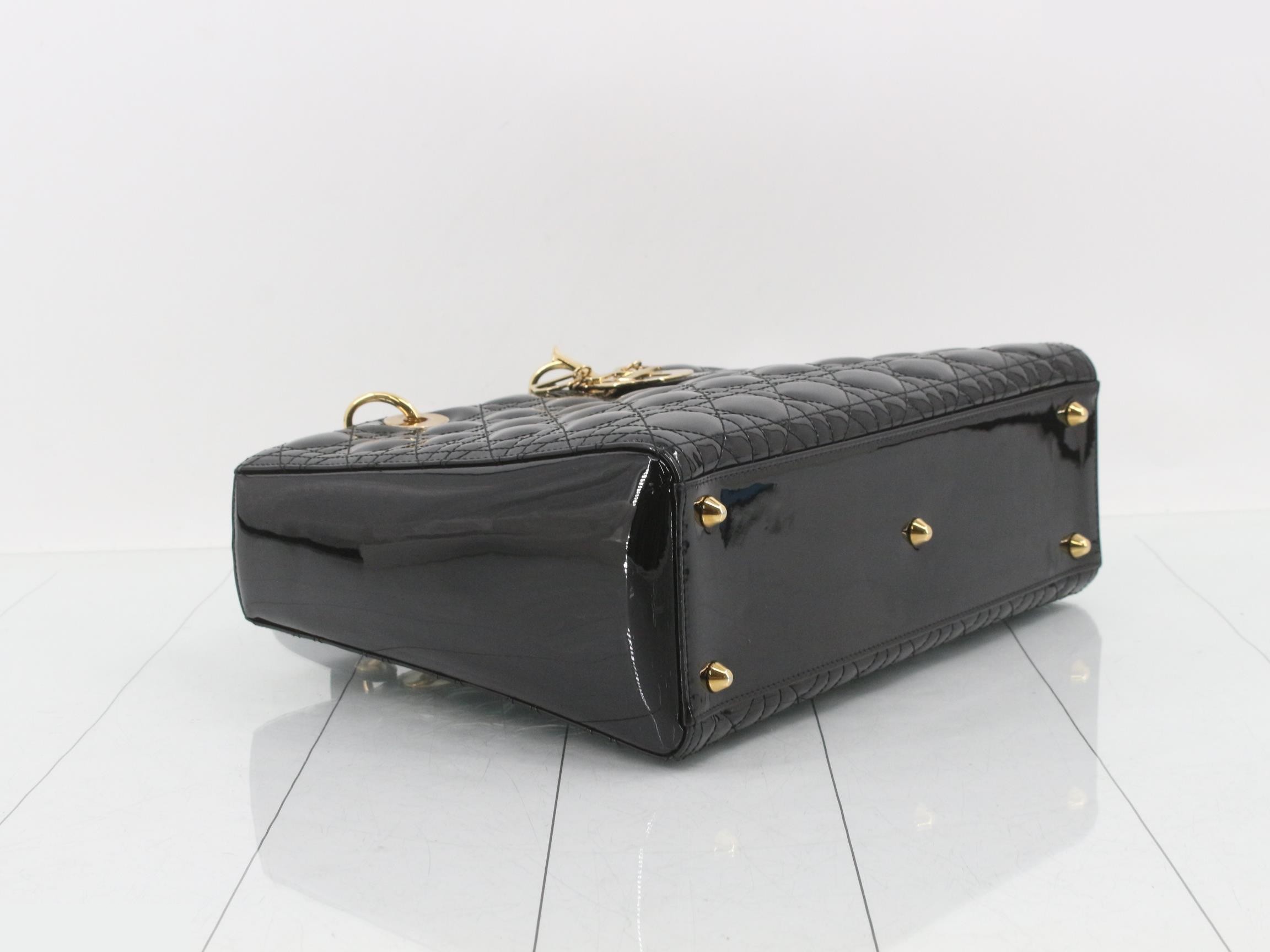 Lady Dior Cannage Enamel 2-Way Handbag, Black — view 5