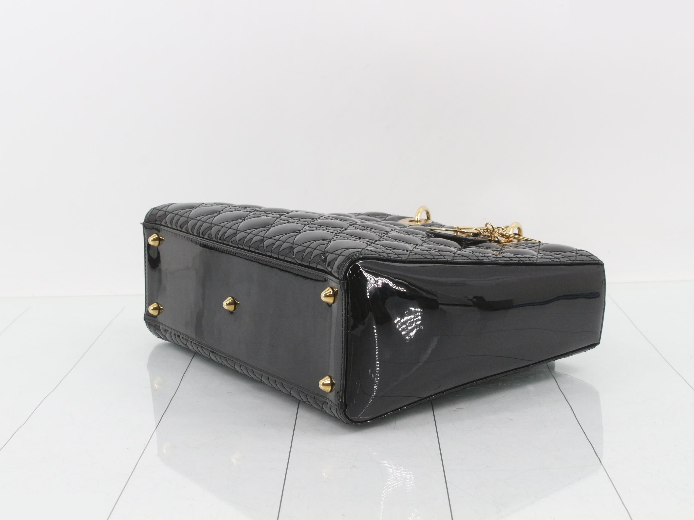 Lady Dior Cannage Enamel 2-Way Handbag, Black — view 6