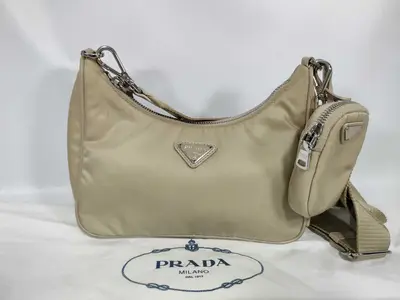 Nylon Re-Edition Shoulder Bag, Beige
