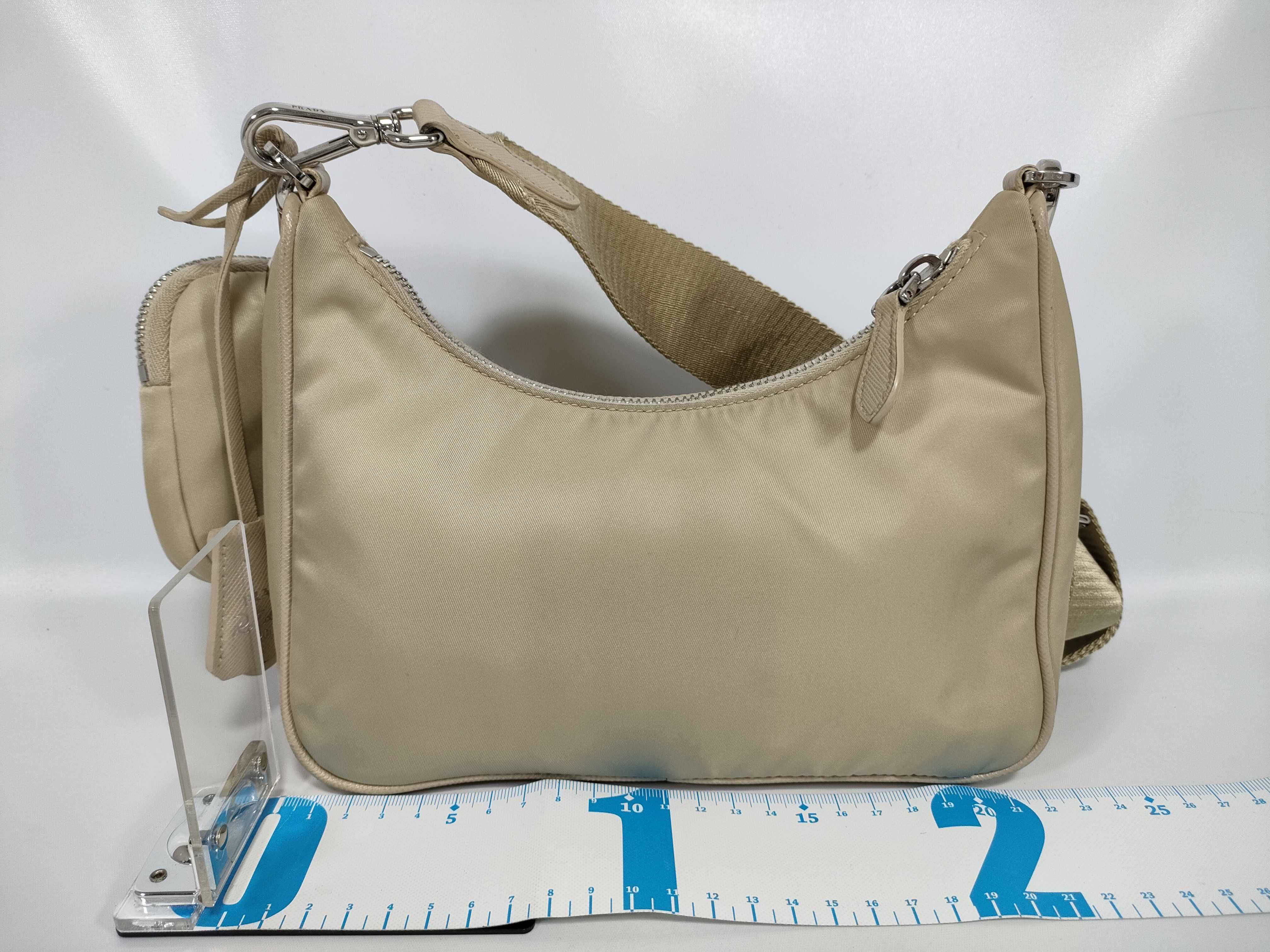 Nylon Re-Edition Shoulder Bag, Beige — view 2