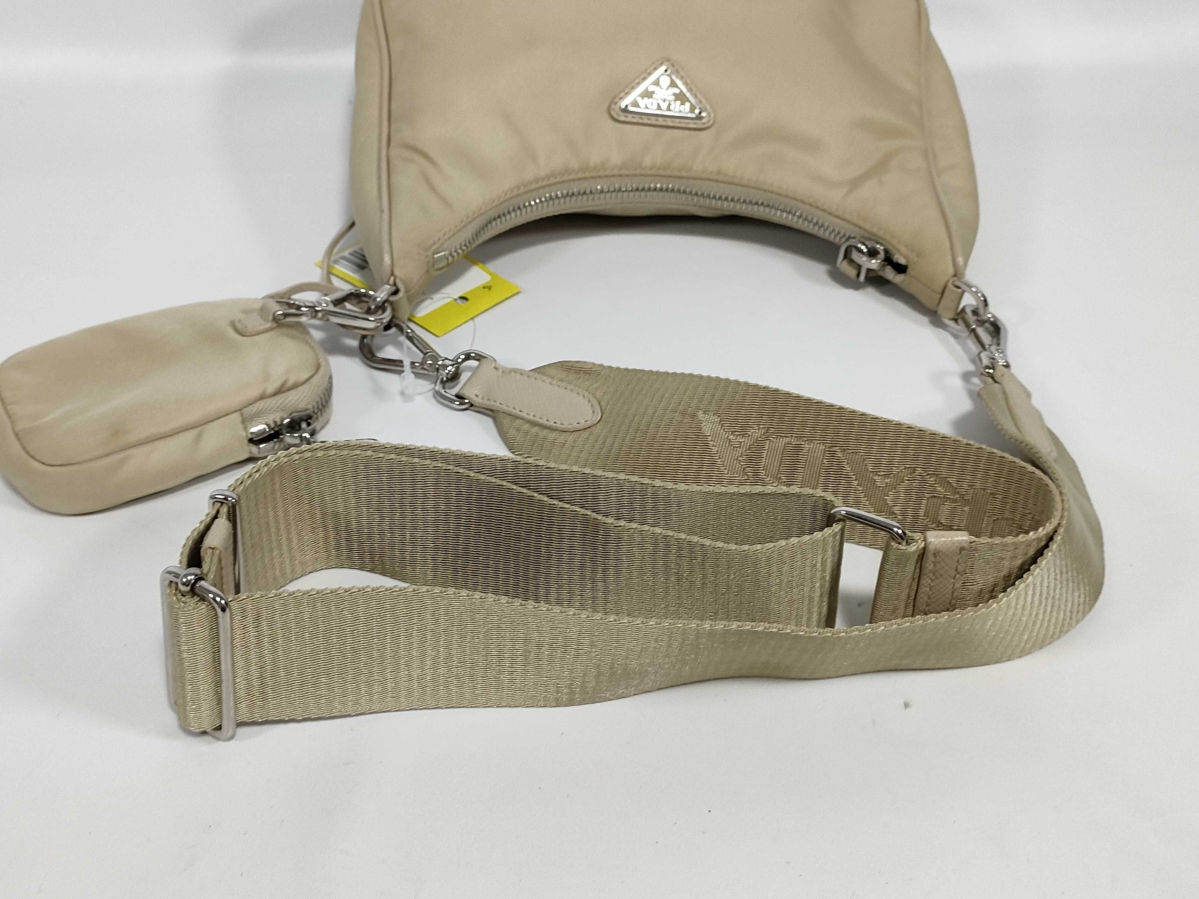 Nylon Re-Edition Shoulder Bag, Beige — view 3