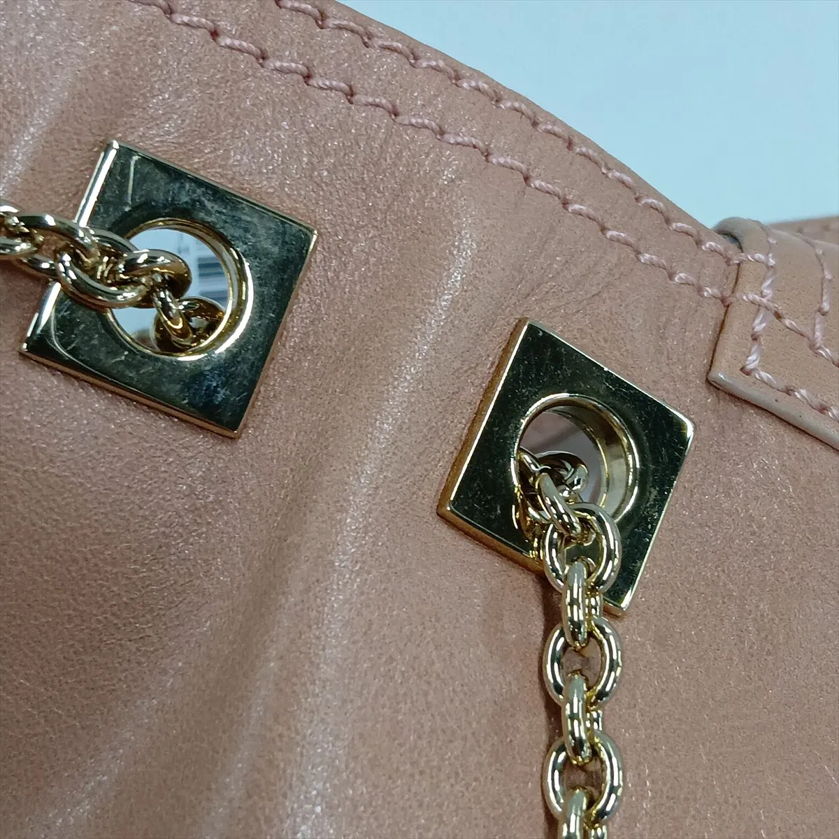 Leather Chain Shoulder Bag, Pink, 8BT139 — view 13