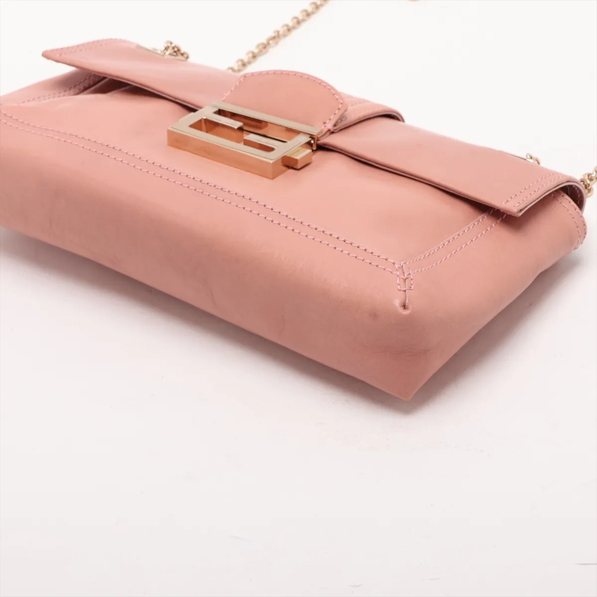 Leather Chain Shoulder Bag, Pink, 8BT139 — view 3