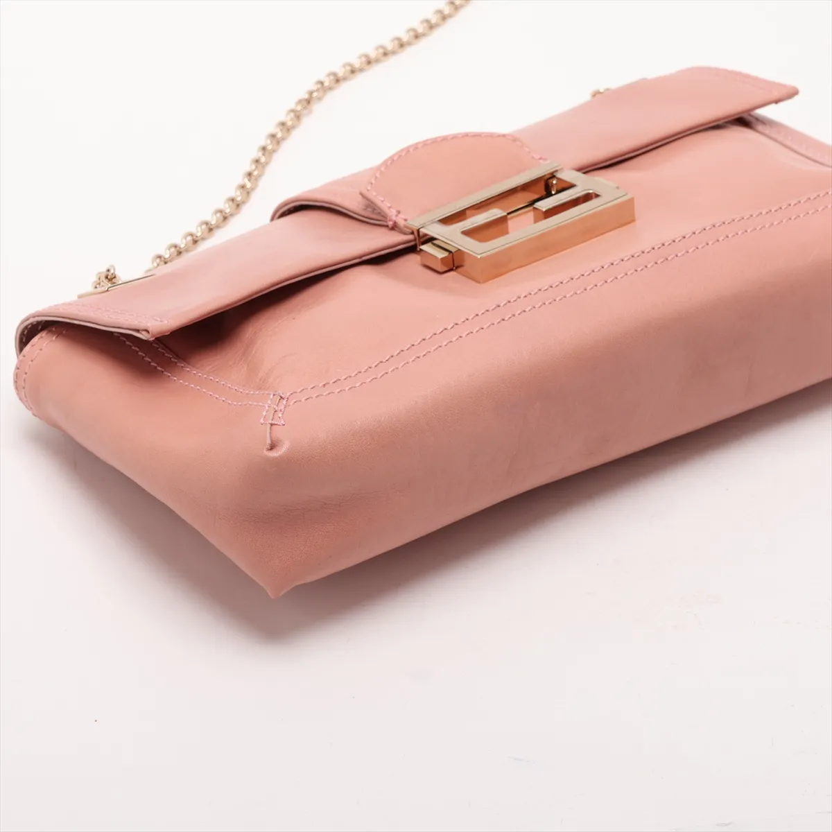 Leather Chain Shoulder Bag, Pink, 8BT139 — view 4