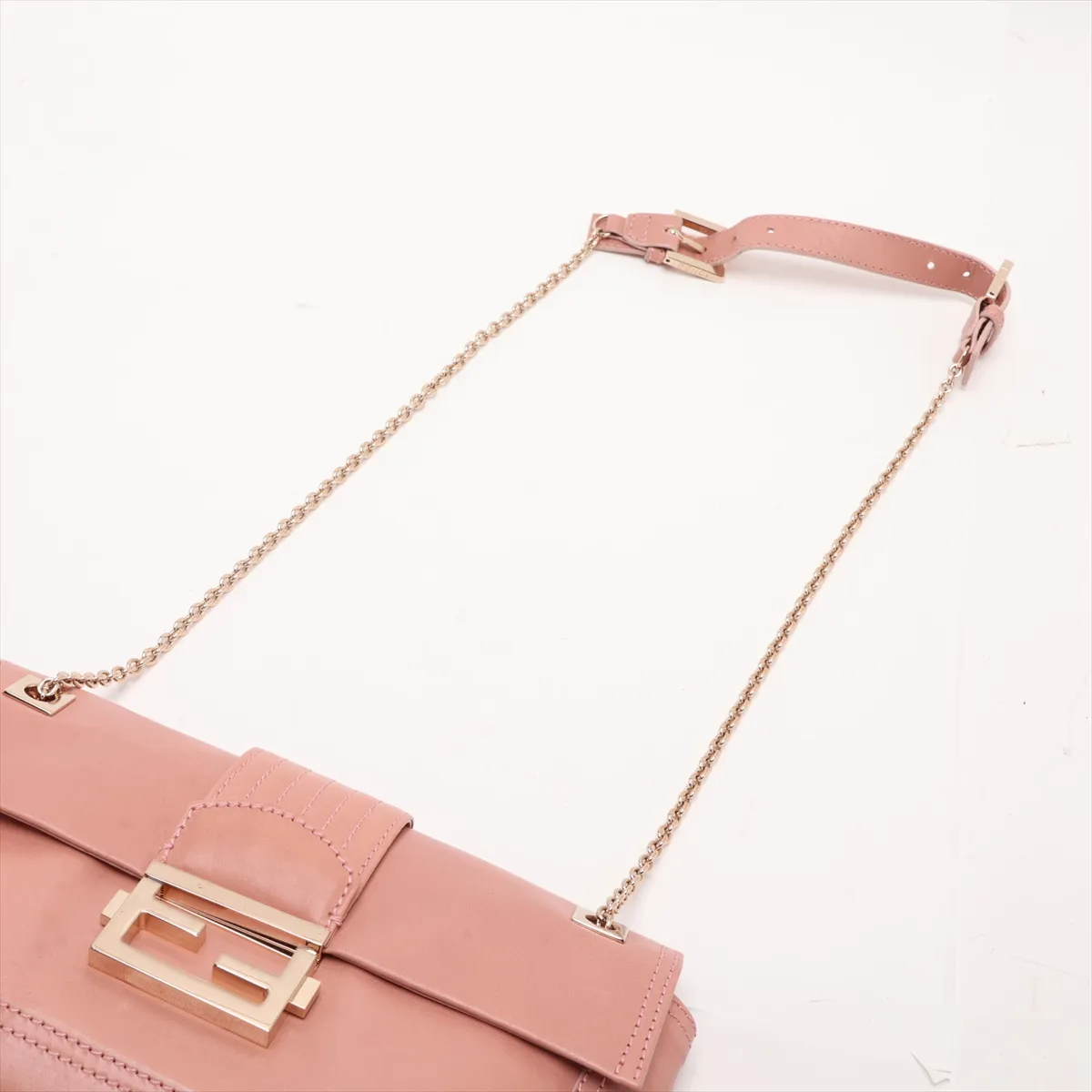 Leather Chain Shoulder Bag, Pink, 8BT139 — view 5
