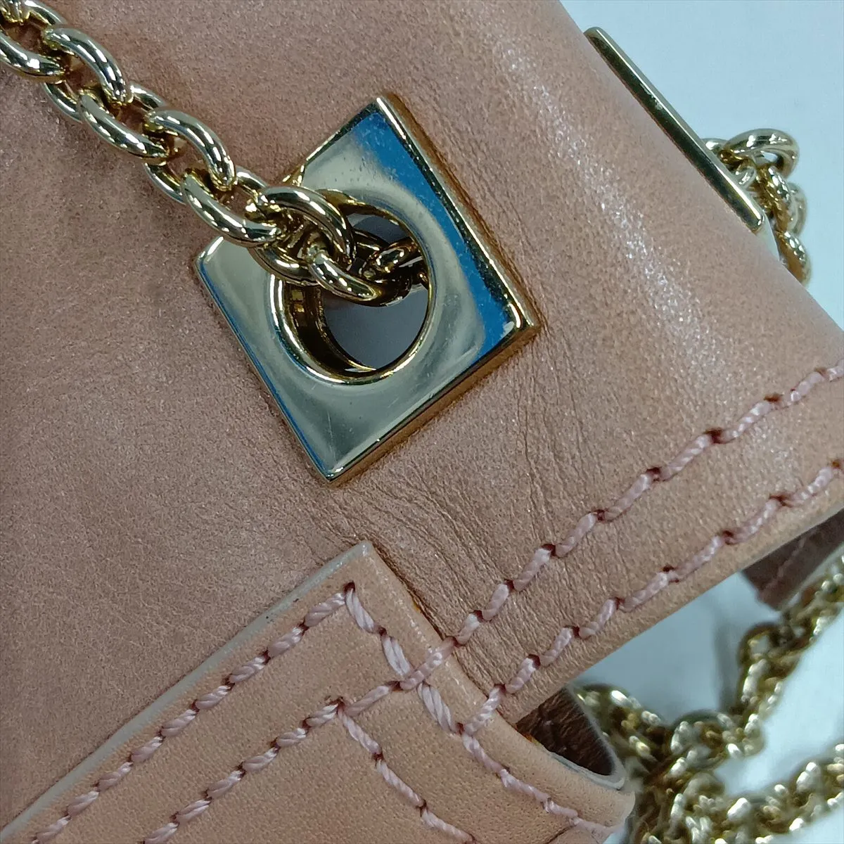 Leather Chain Shoulder Bag, Pink, 8BT139 — view 9
