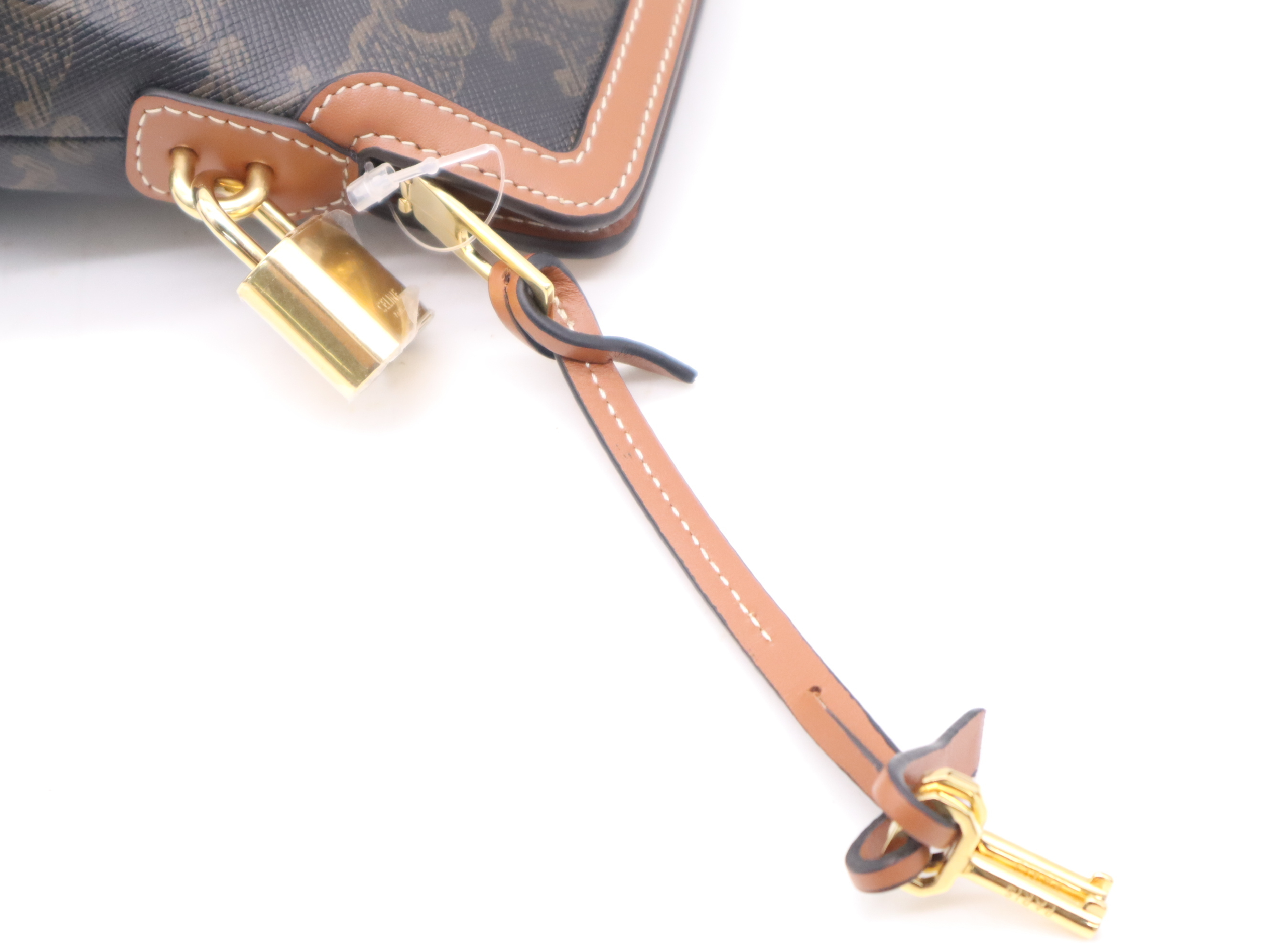 Triomphe Canvas Lock Toiletry Pouch, Brown, with padlock, 2 keys, and dust bag. — view 6