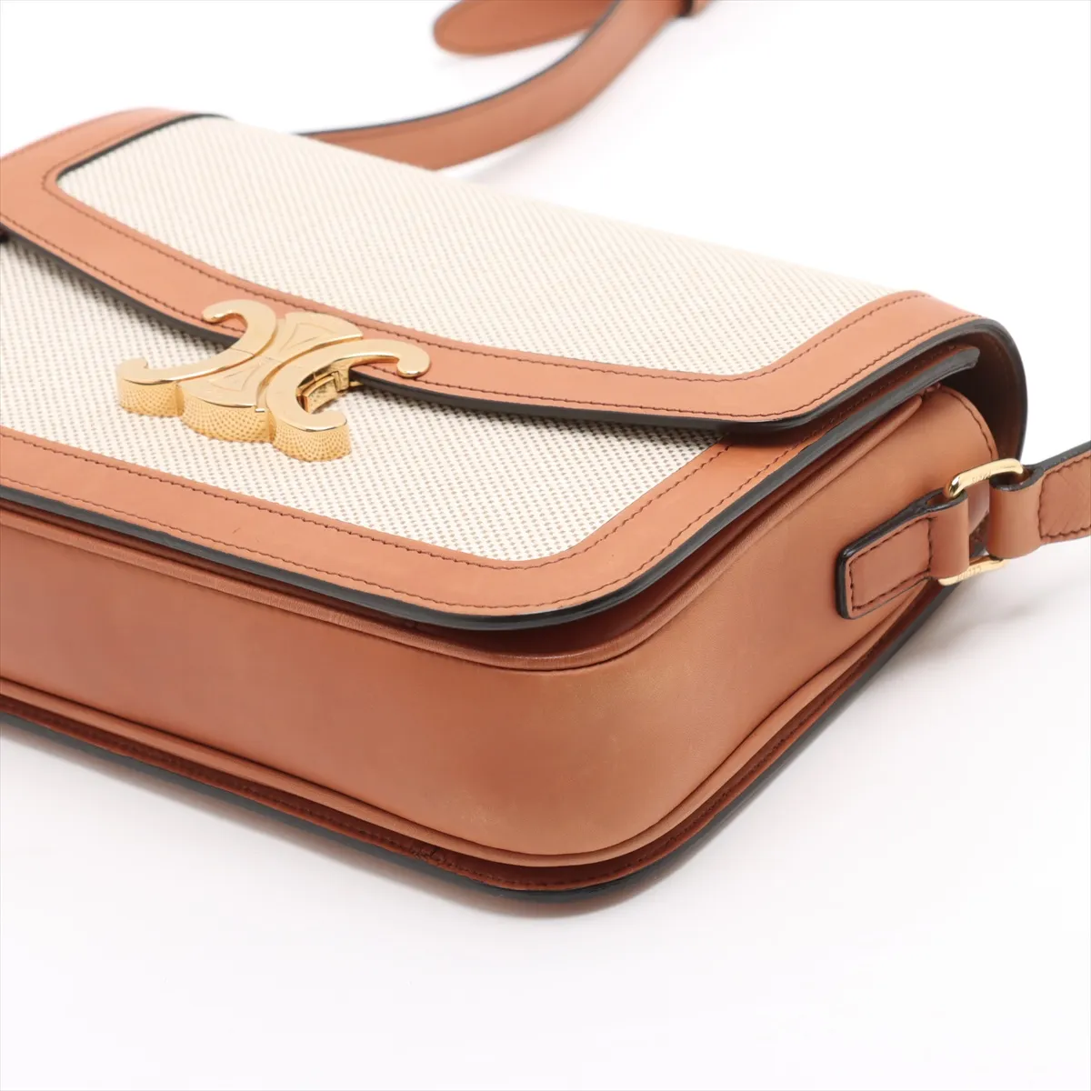 Triomphe Teen Canvas x Leather Shoulder Bag Beige x Brown — view 3