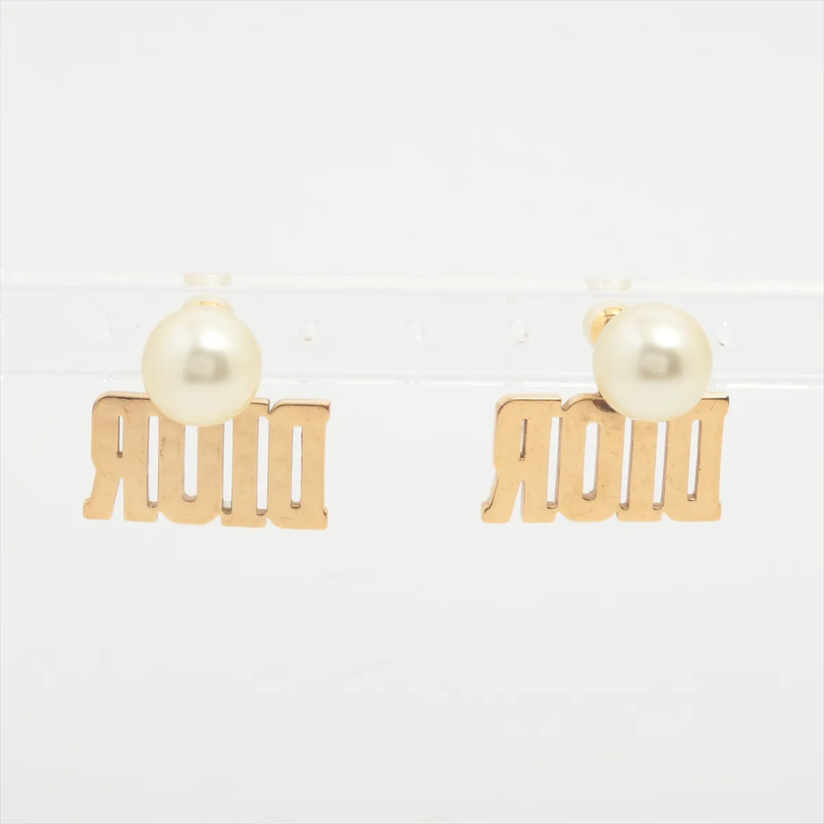 Tribales earrings (for both ears), gold-plated with faux pearls. Shows signs of wear including — view 2