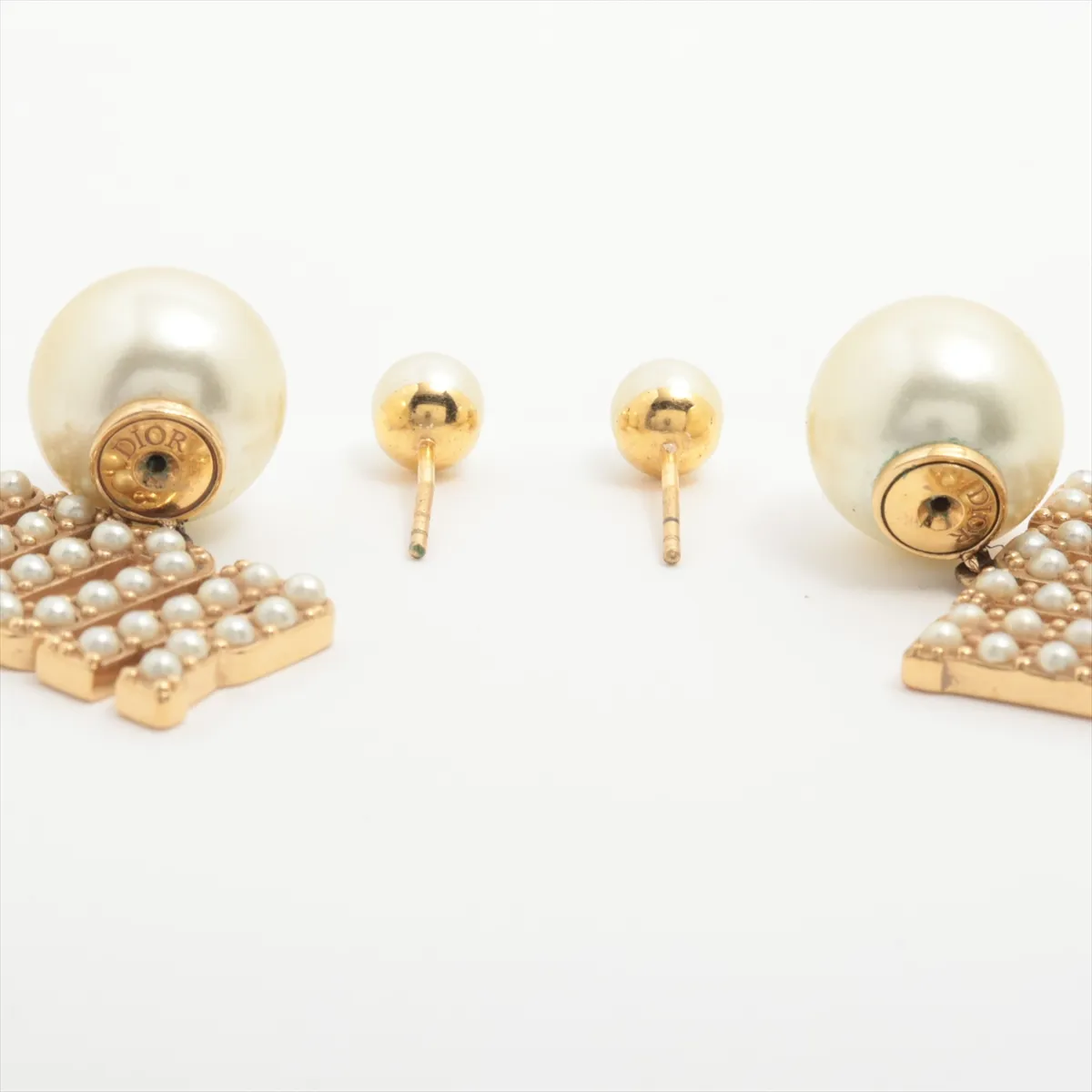 Tribales earrings (for both ears), gold-plated with faux pearls. Shows signs of wear including — view 4