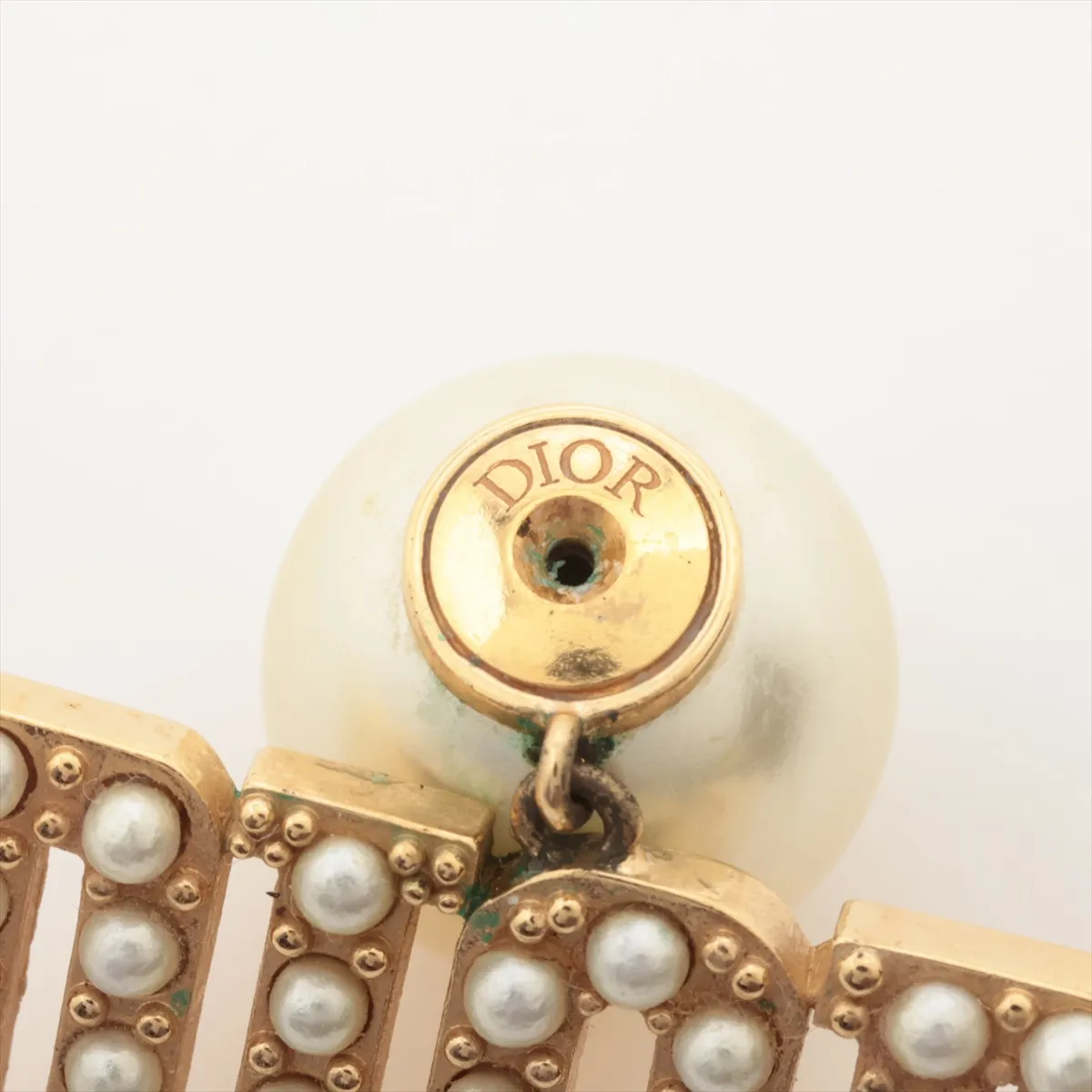 Tribales earrings (for both ears), gold-plated with faux pearls. Shows signs of wear including — view 5