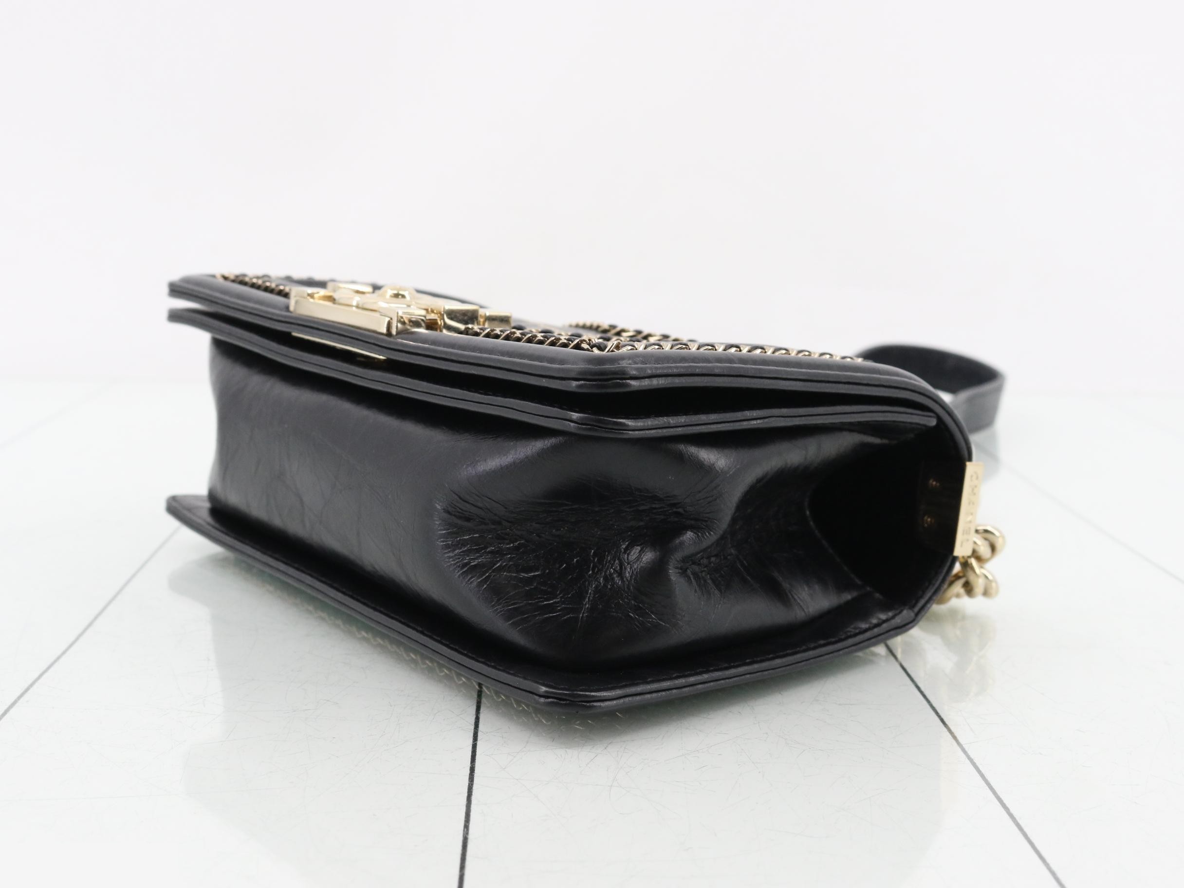 Boy Chanel Leather Studded V-Stitch Chain Shoulder Bag, Black — view 6