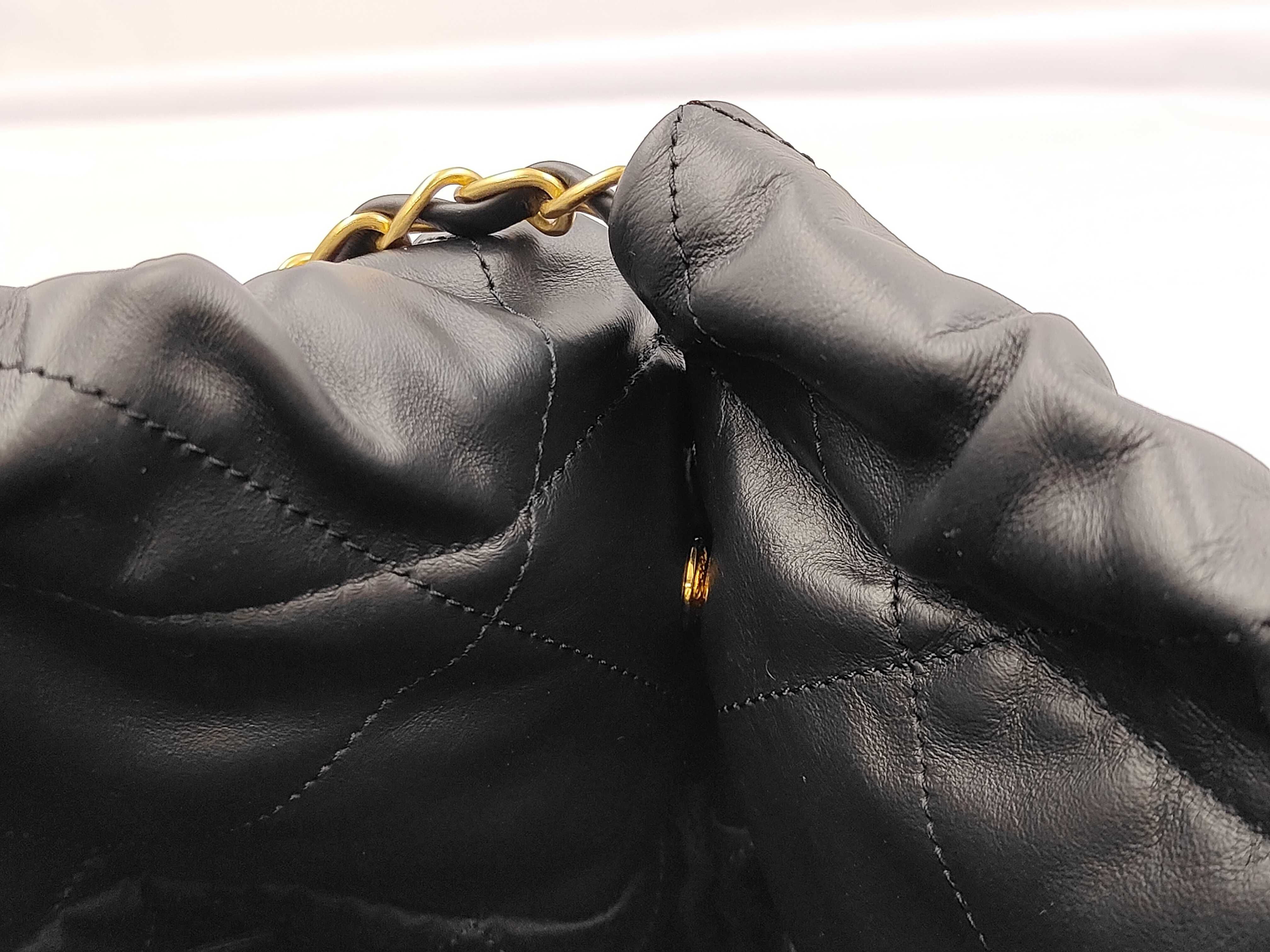 22 Shiny Calfskin Chain Shoulder Bag with Gold Hardware, Serial Number Plate, AS3261, Black Handbag — view 7