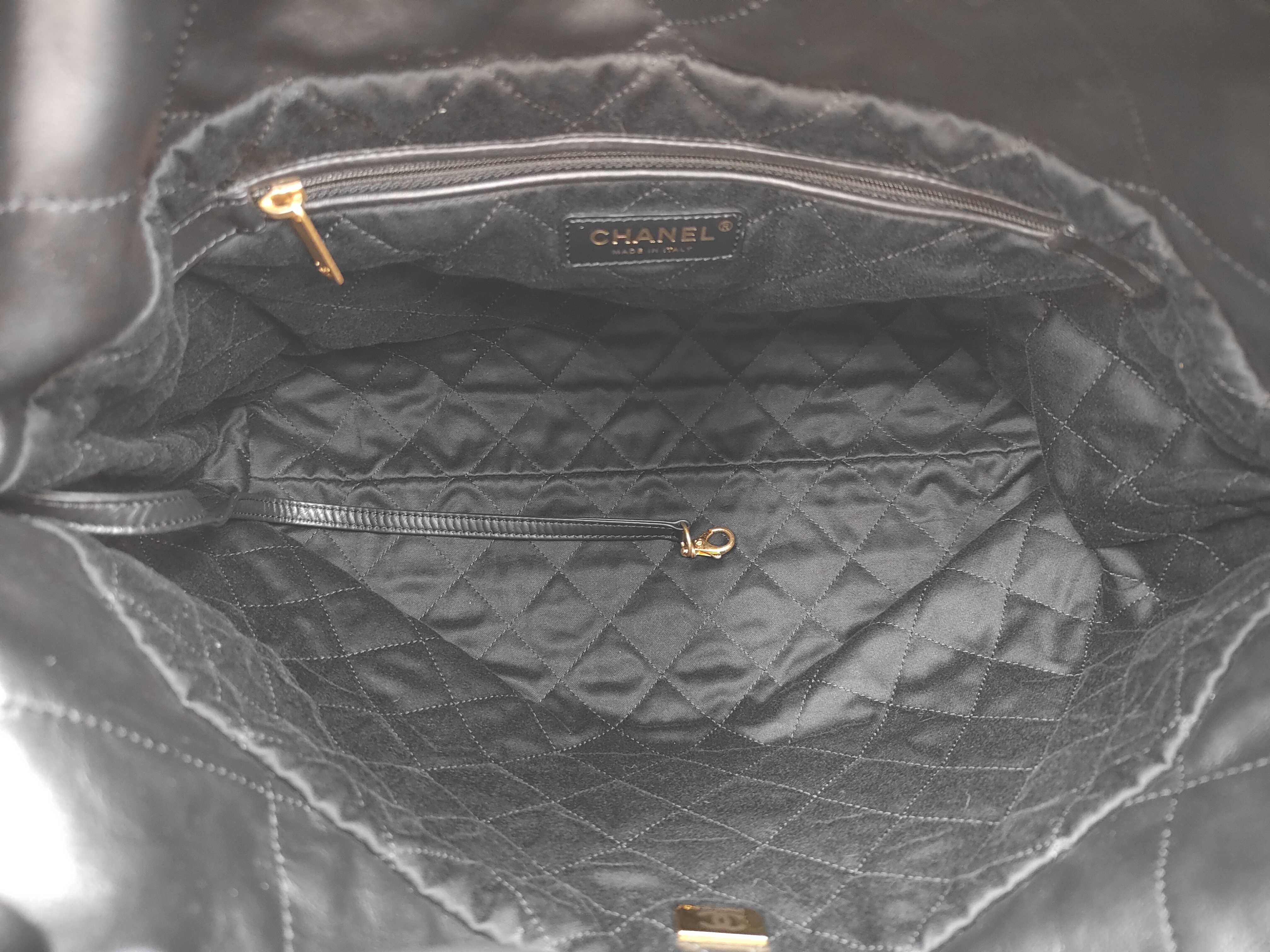 22 Shiny Calfskin Chain Shoulder Bag with Gold Hardware, Serial Number Plate, AS3261, Black Handbag — view 8