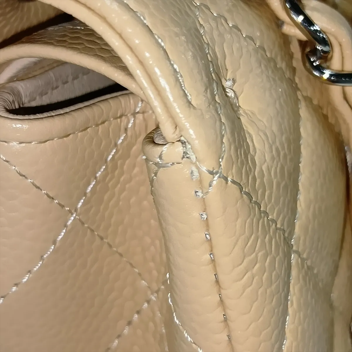 [Individually packaged] Chanel Matelassé 25 Caviar Skin Double Flap Double Chain Bag, Beige, Silver Hardware, 24608109, Series 24, A01112 — view 15