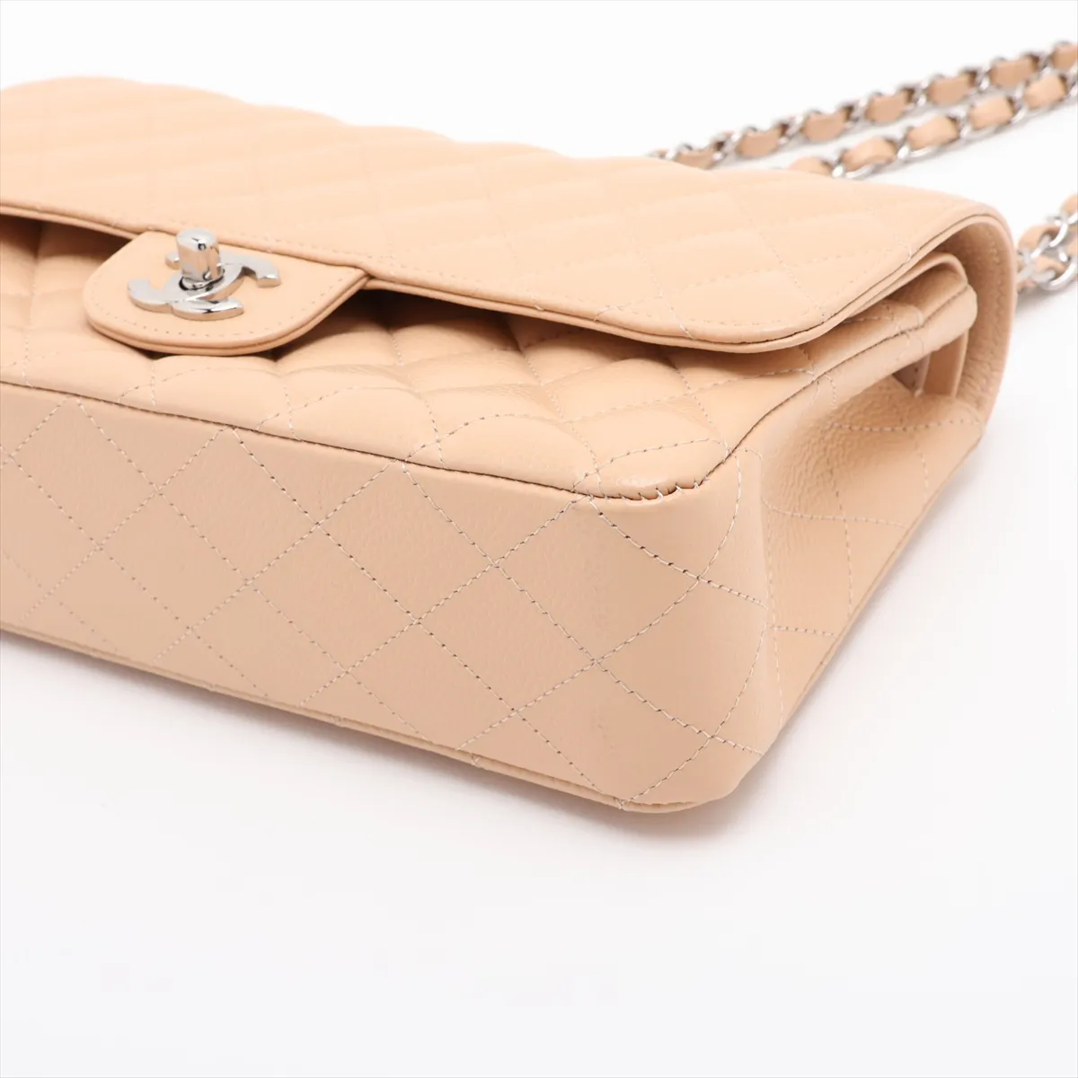 [Individually packaged] Chanel Matelassé 25 Caviar Skin Double Flap Double Chain Bag, Beige, Silver Hardware, 24608109, Series 24, A01112 — view 3