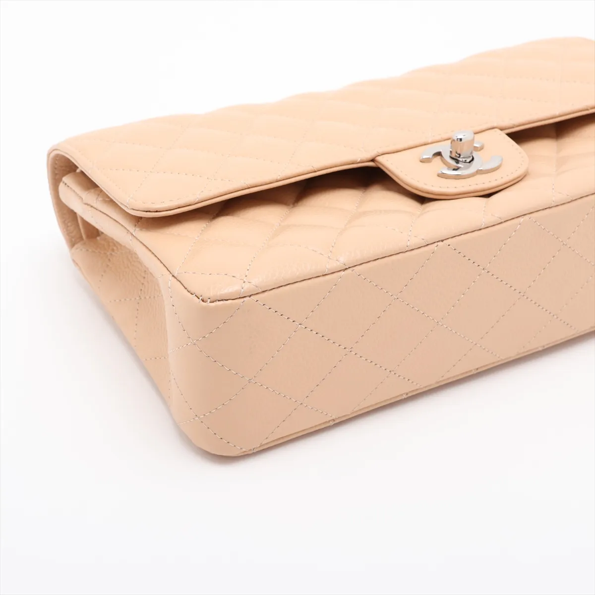 [Individually packaged] Chanel Matelassé 25 Caviar Skin Double Flap Double Chain Bag, Beige, Silver Hardware, 24608109, Series 24, A01112 — view 4