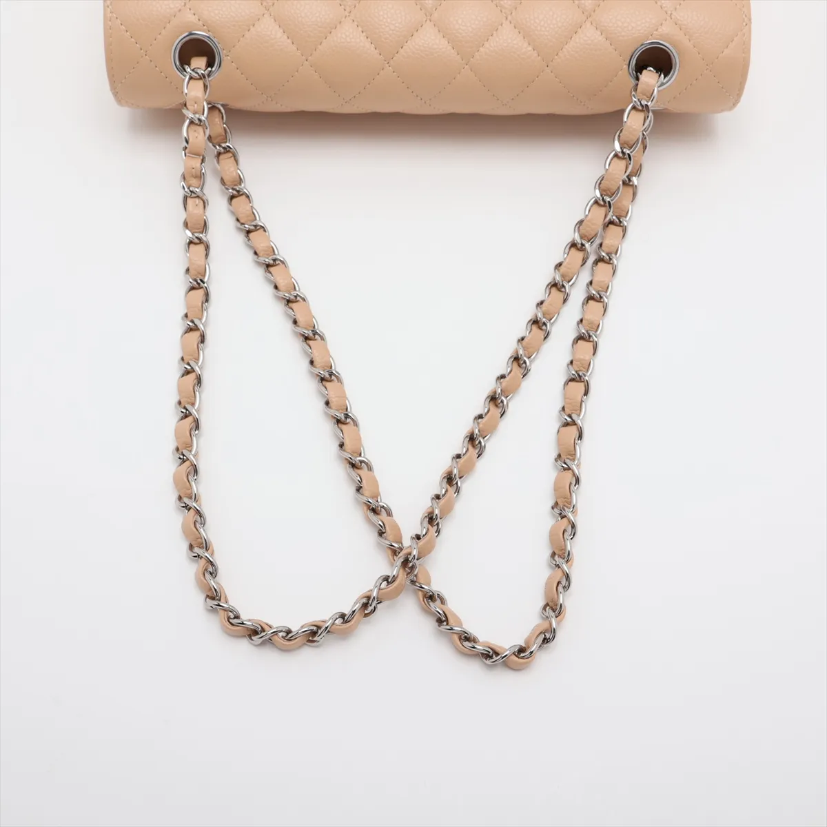 [Individually packaged] Chanel Matelassé 25 Caviar Skin Double Flap Double Chain Bag, Beige, Silver Hardware, 24608109, Series 24, A01112 — view 5