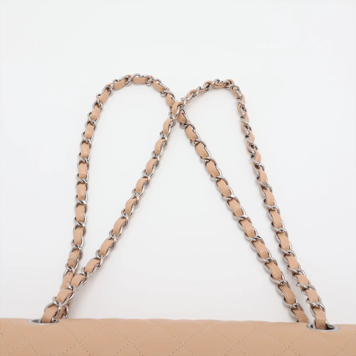 [Individually packaged] Chanel Matelassé 25 Caviar Skin Double Flap Double Chain Bag, Beige, Silver Hardware, 24608109, Series 24, A01112 — view 6