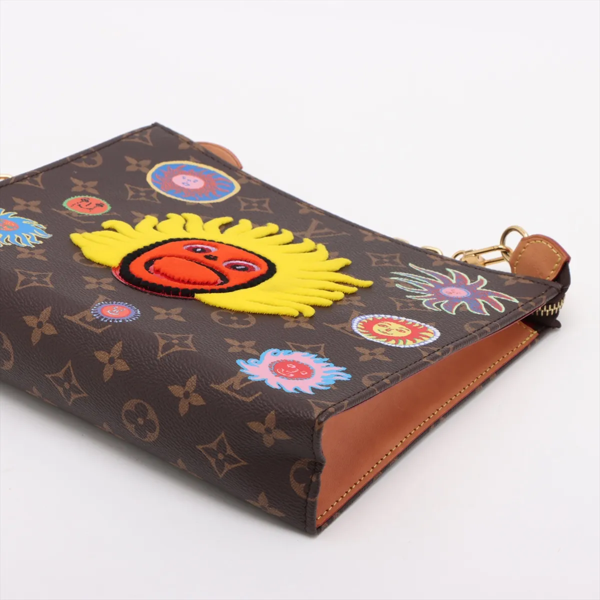 x Yayoi Kusama Monogram Toiletry Pouch on Chain M81982 Brown — view 3