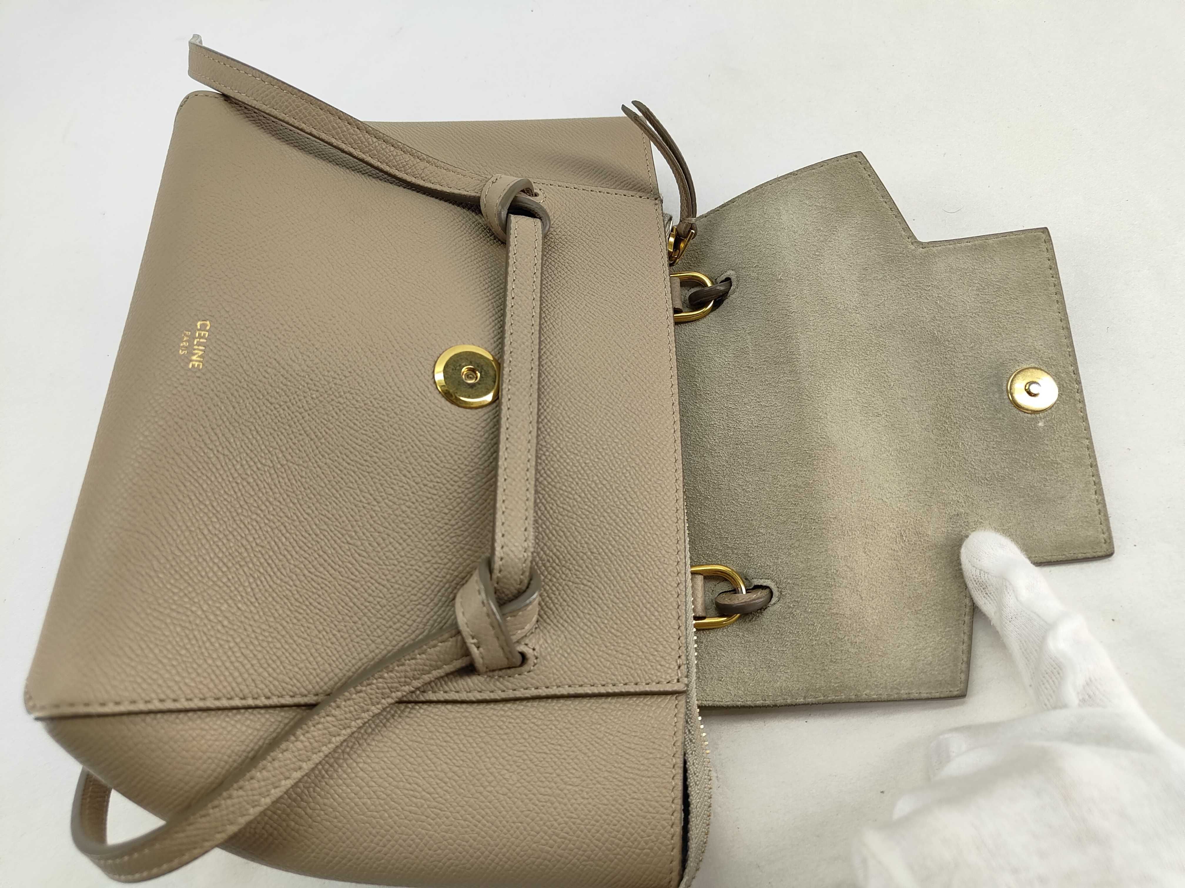 18900 3ZVA Leather Nano Belt Bag 2-Way Handbag with Shoulder Strap, Greige Handbag — view 8