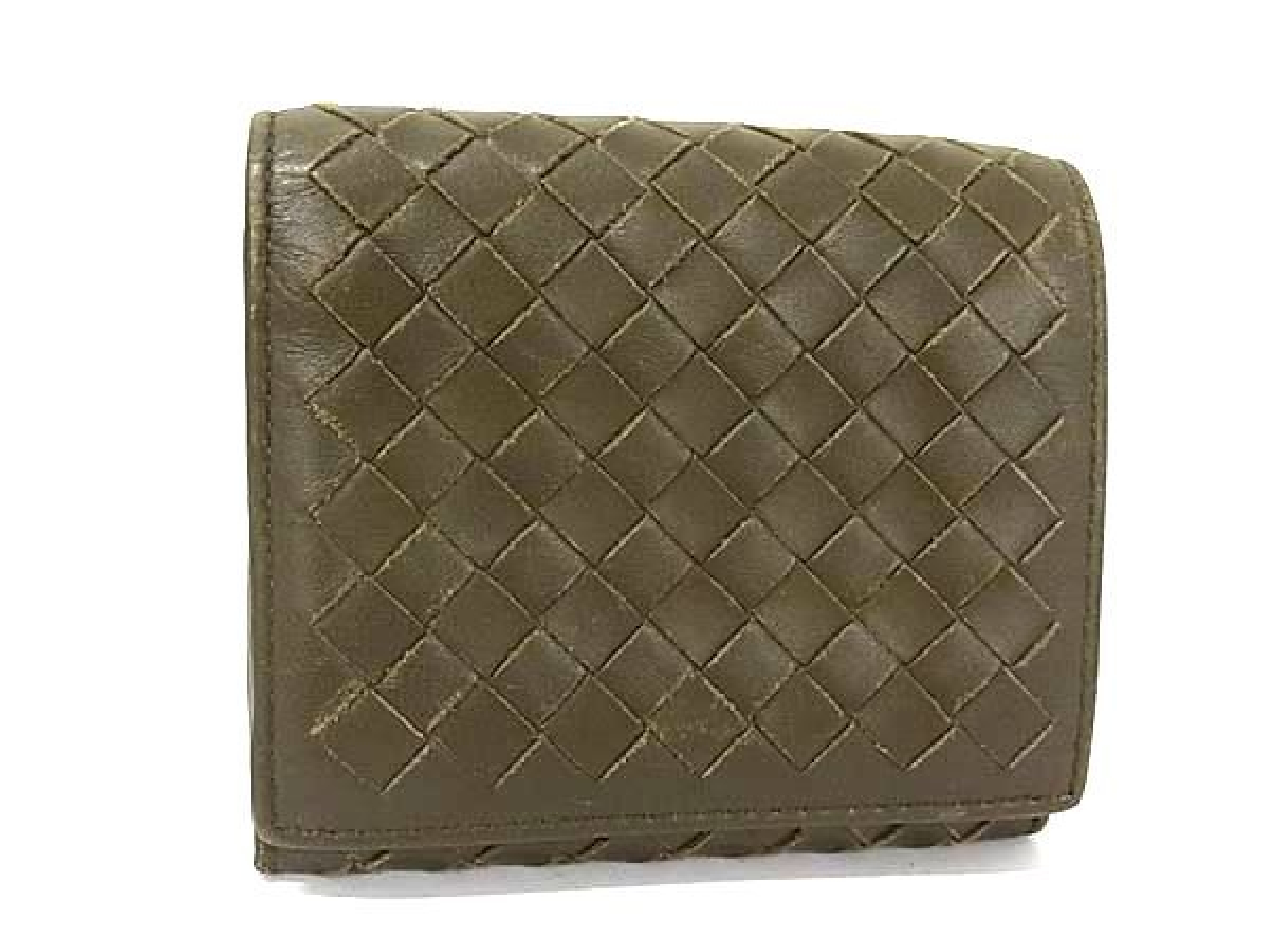 Intrecciato Leather Tri-fold Wallet, Billfold, Coin Purse, Men's, Khaki (GC3040)