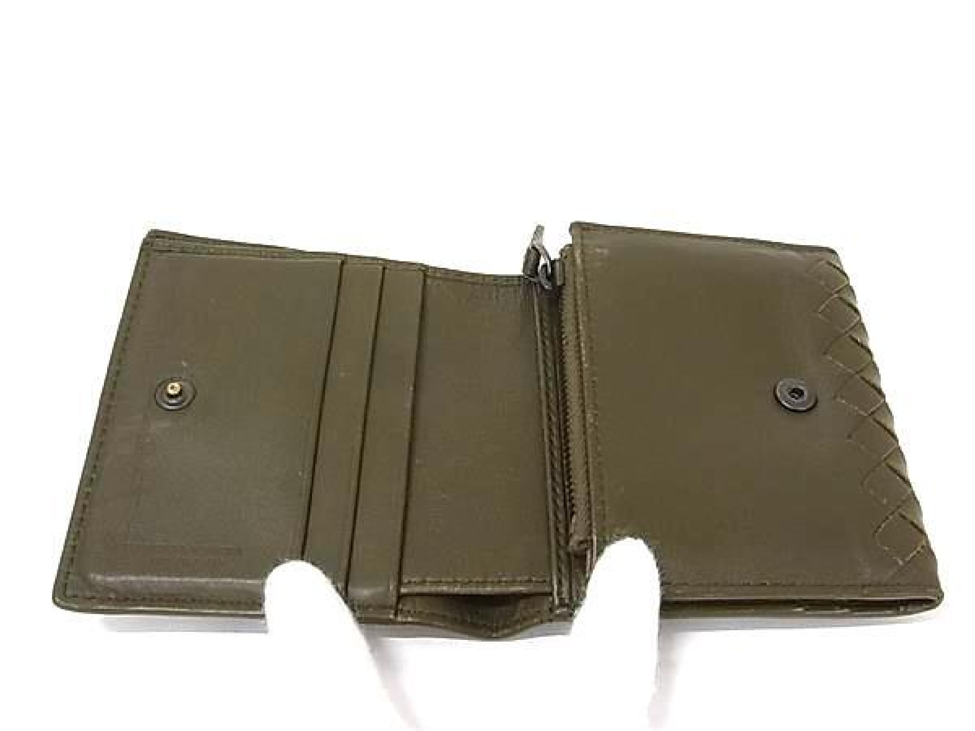 Intrecciato Leather Tri-fold Wallet, Billfold, Coin Purse, Men's, Khaki (GC3040) — view 3