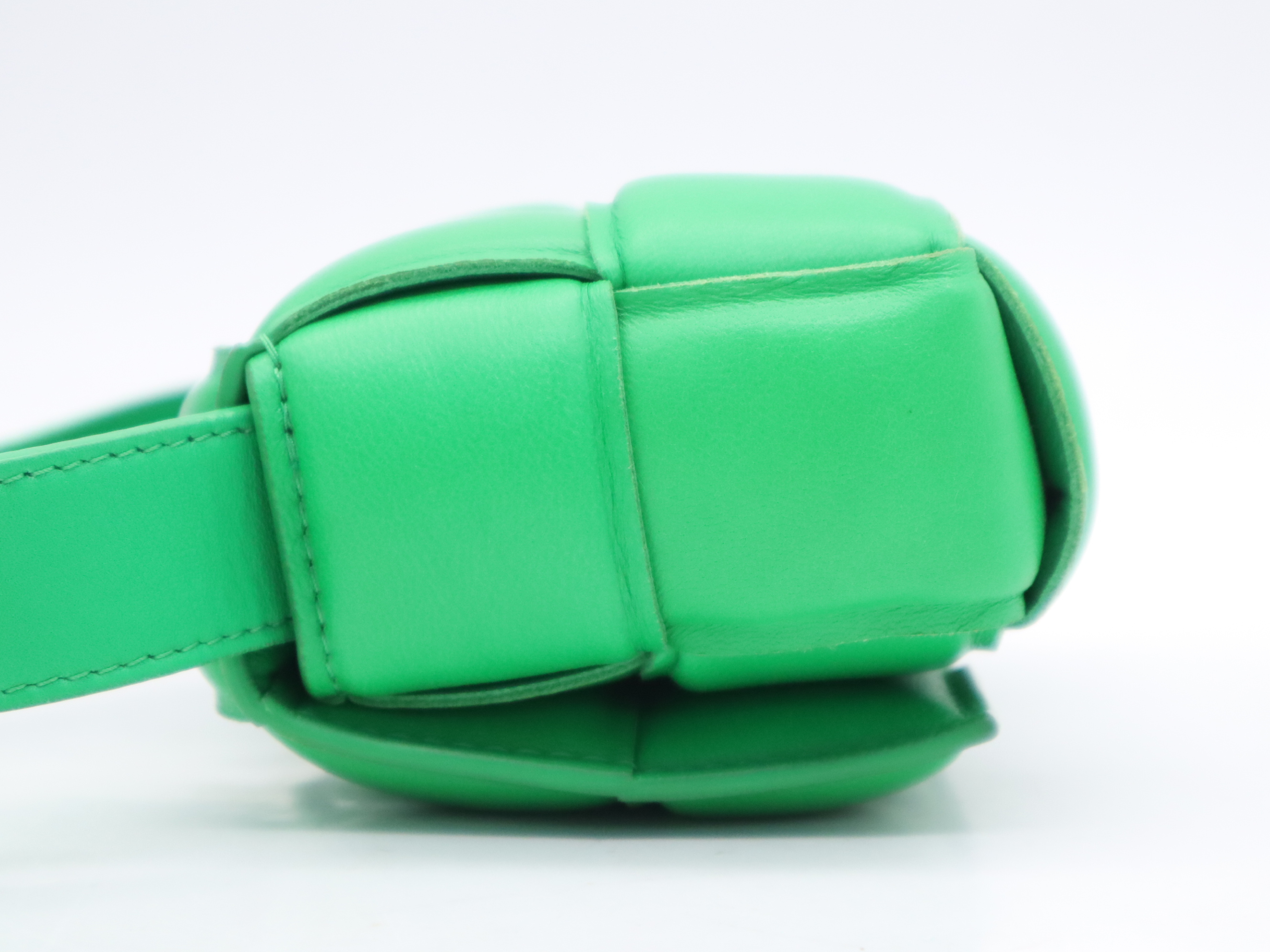 Leather Intrecciato Large Padded Cassette Shoulder Bag, Parakeet Green, with Dust Bag. — view 3