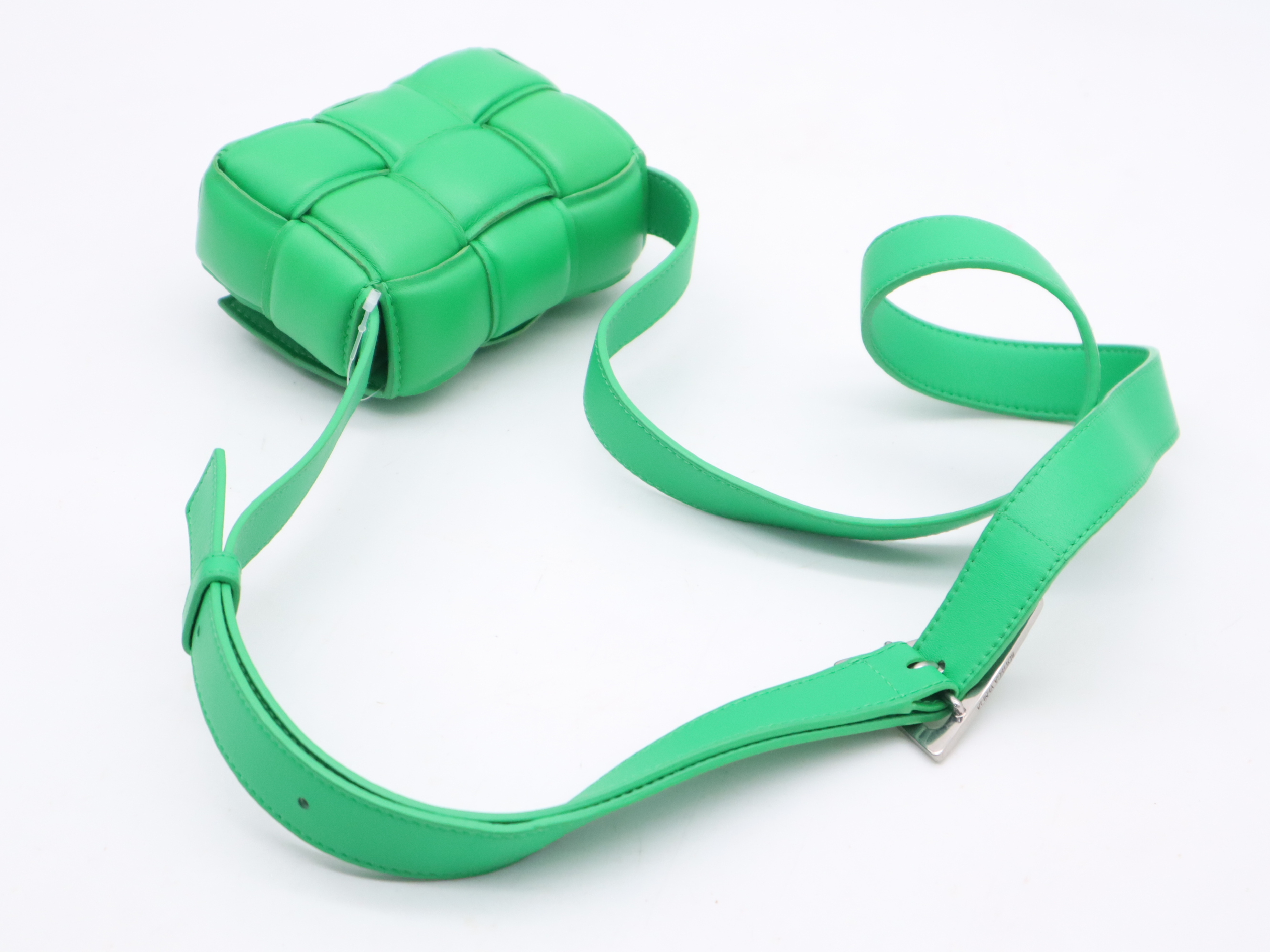 Leather Intrecciato Large Padded Cassette Shoulder Bag, Parakeet Green, with Dust Bag. — view 6
