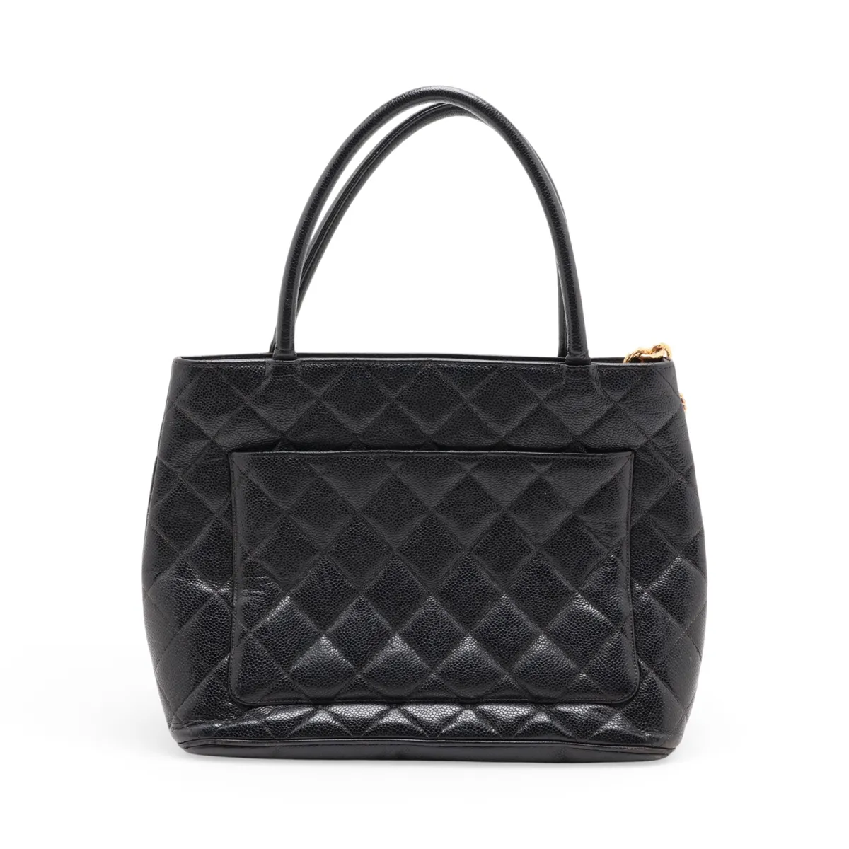 reissue caviar leather tote bag, black with gold hardware. — view 2