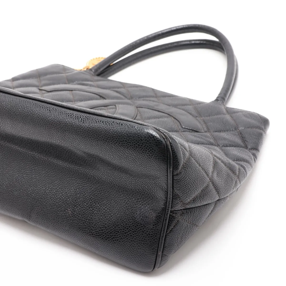 reissue caviar leather tote bag, black with gold hardware. — view 3