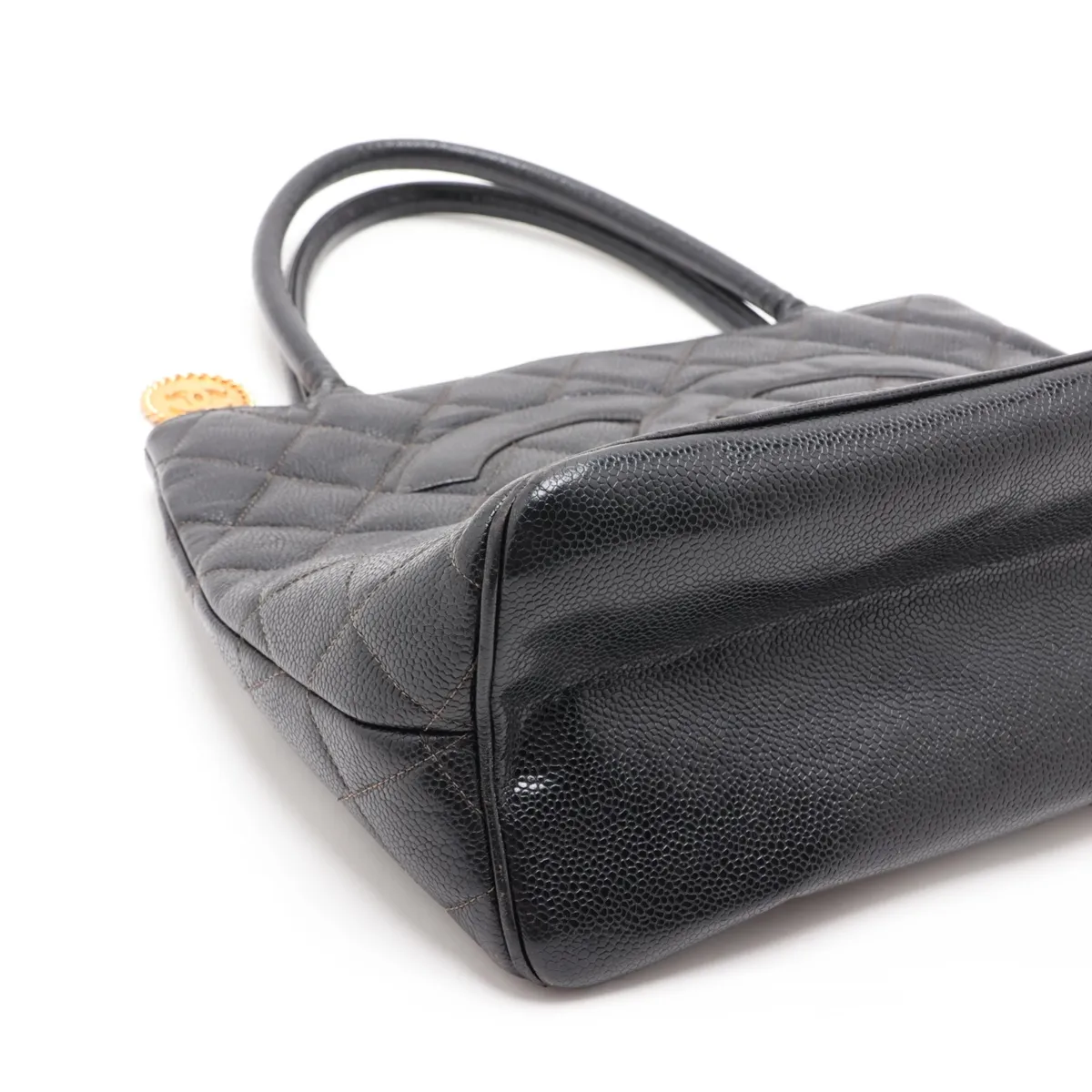 reissue caviar leather tote bag, black with gold hardware. — view 4