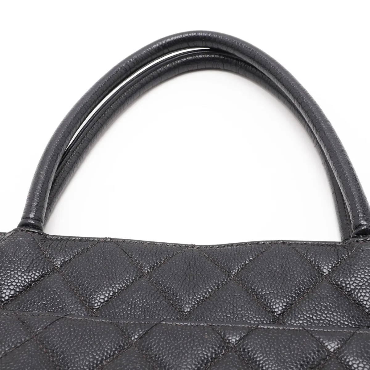 reissue caviar leather tote bag, black with gold hardware. — view 6