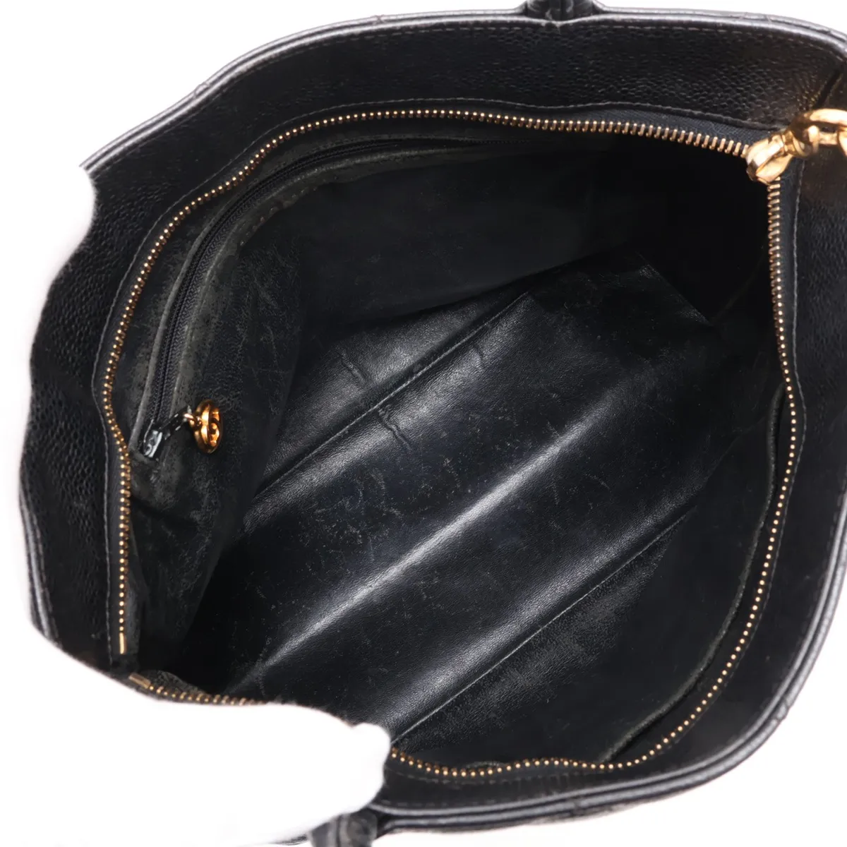 reissue caviar leather tote bag, black with gold hardware. — view 7