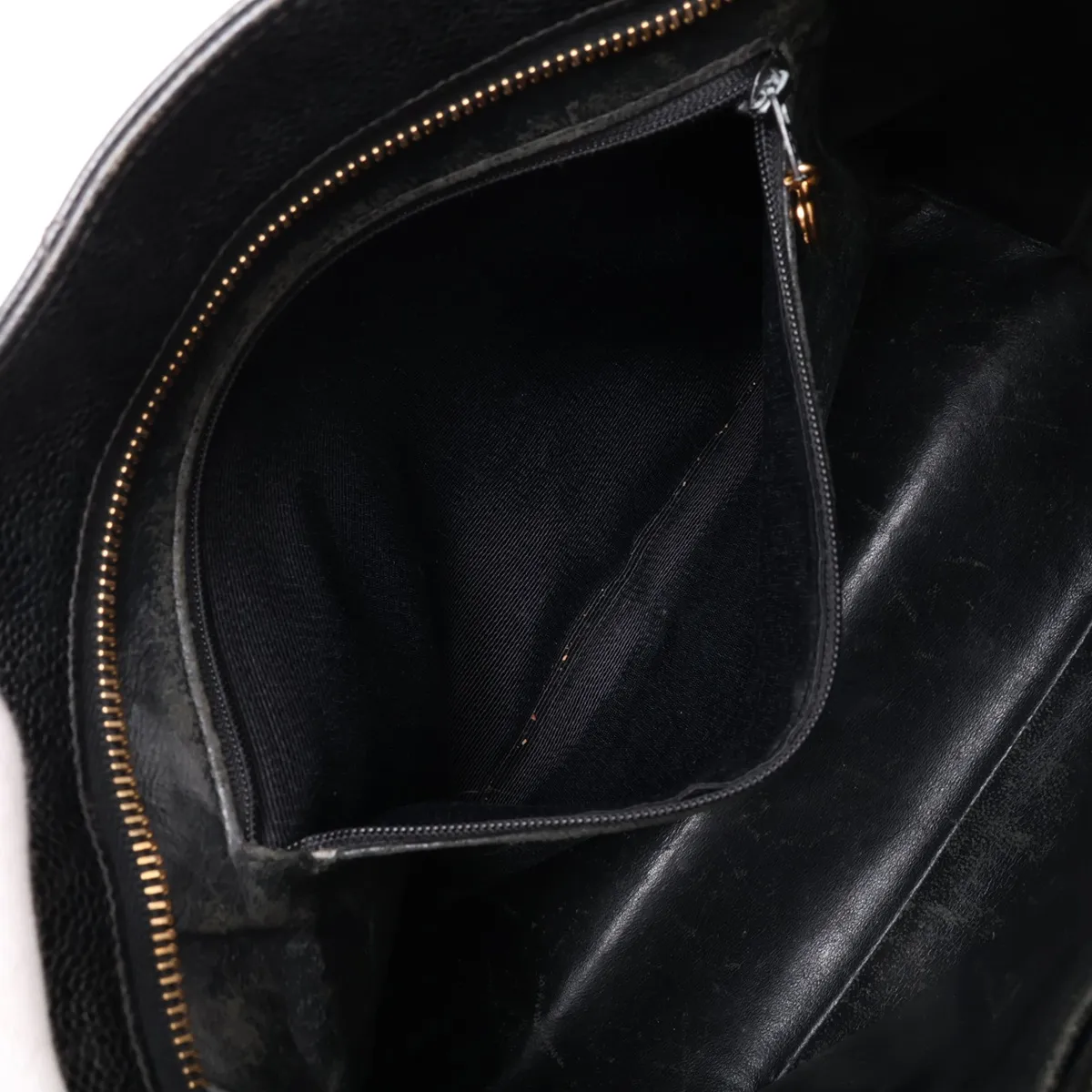 reissue caviar leather tote bag, black with gold hardware. — view 8