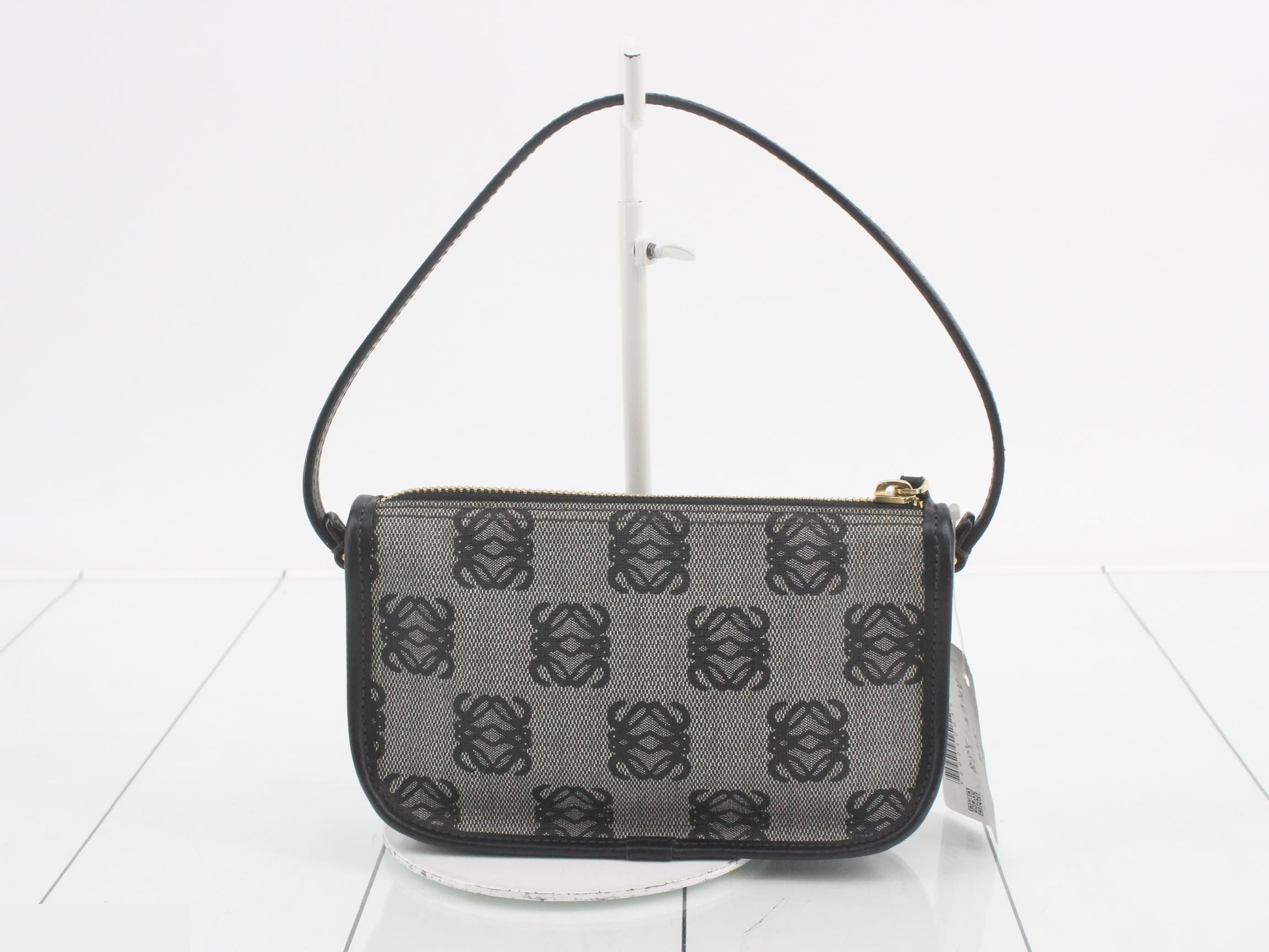 Anagram Shoulder Bag, Canvas/Leather, Black — view 2