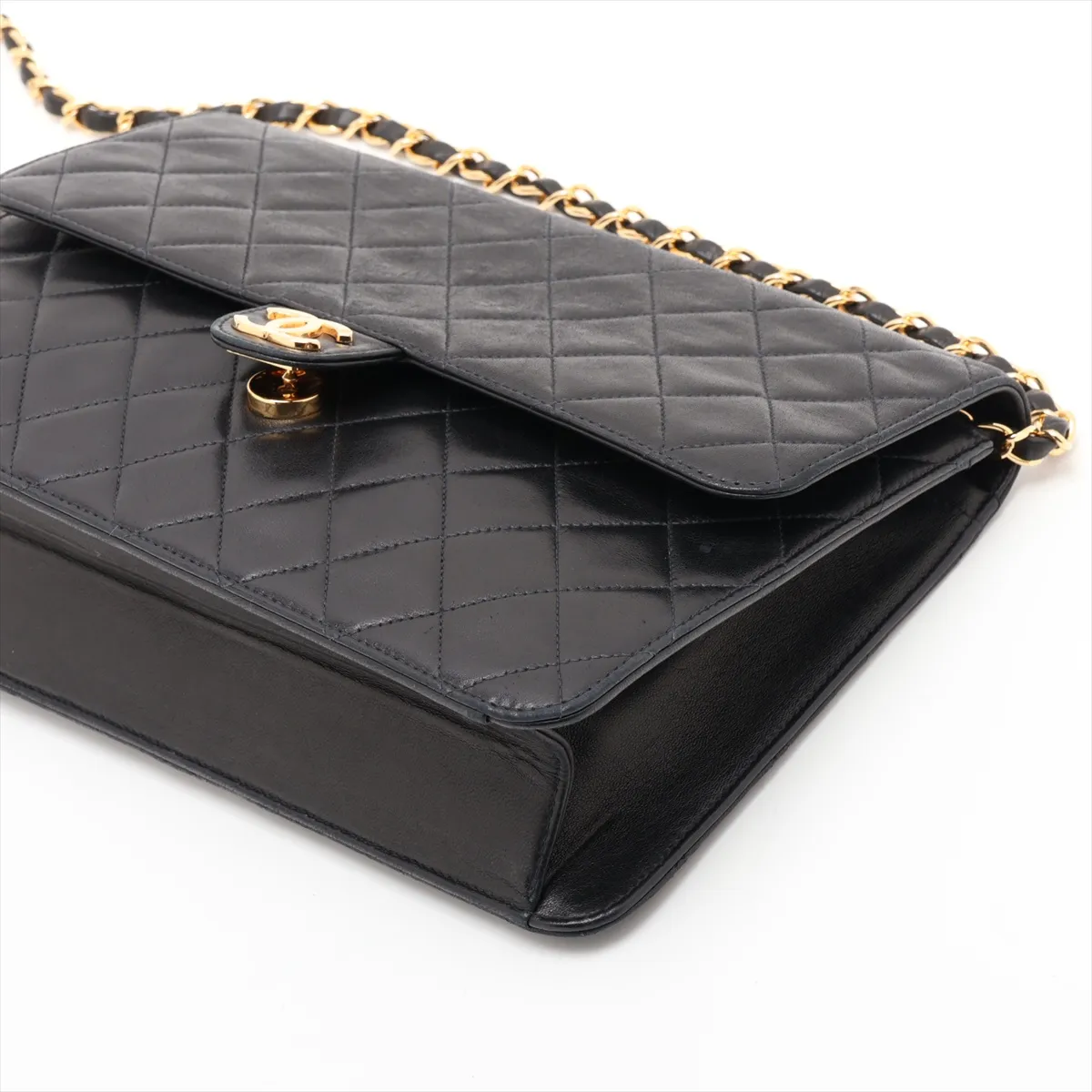 Matelassé Lambskin Chain Shoulder Bag, Push Lock, Black with Gold Hardware, 4365852, Series 4 — view 3