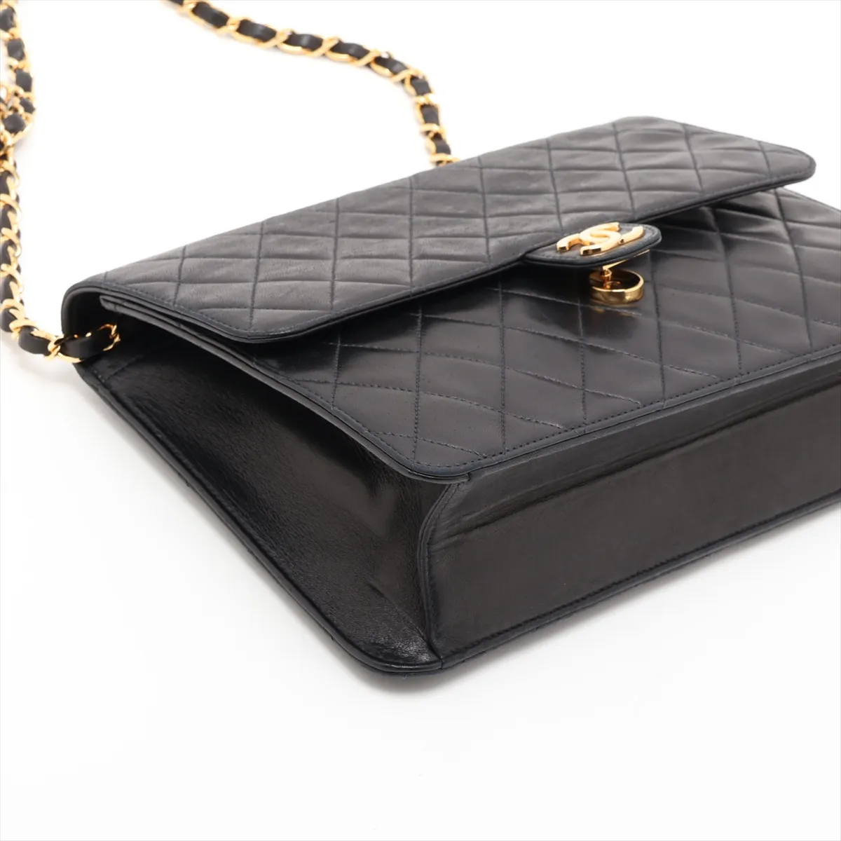 Matelassé Lambskin Chain Shoulder Bag, Push Lock, Black with Gold Hardware, 4365852, Series 4 — view 4