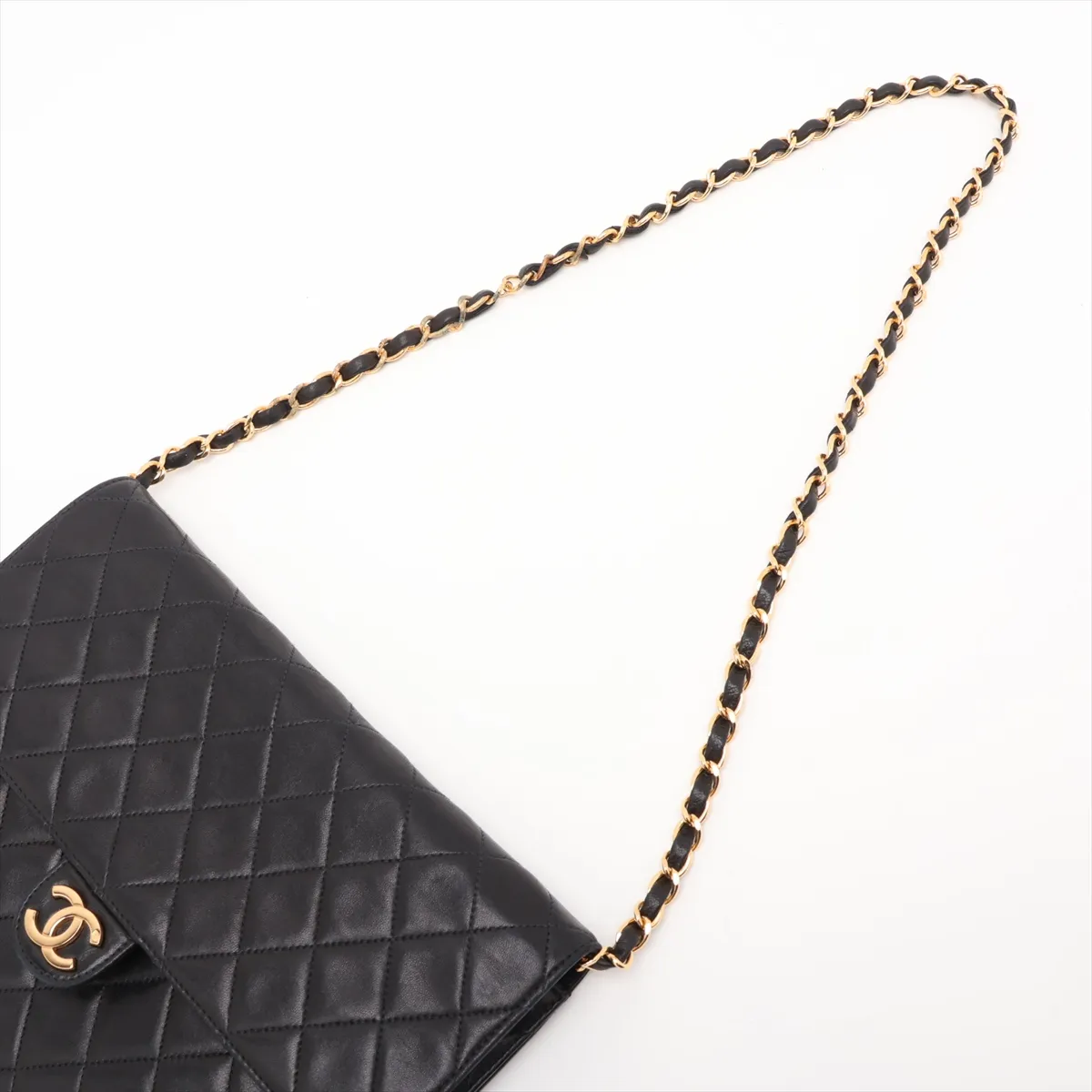 Matelassé Lambskin Chain Shoulder Bag, Push Lock, Black with Gold Hardware, 4365852, Series 4 — view 5